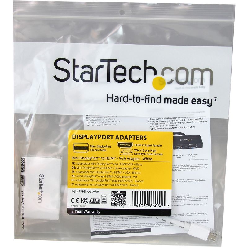 StarTech.com Mini DisplayPort to HDMI and VGA Adapter - Mini DisplayPort Multiport Hub for Your HDMI or VGA Monitor/Display (MDP2HDVGAW)
