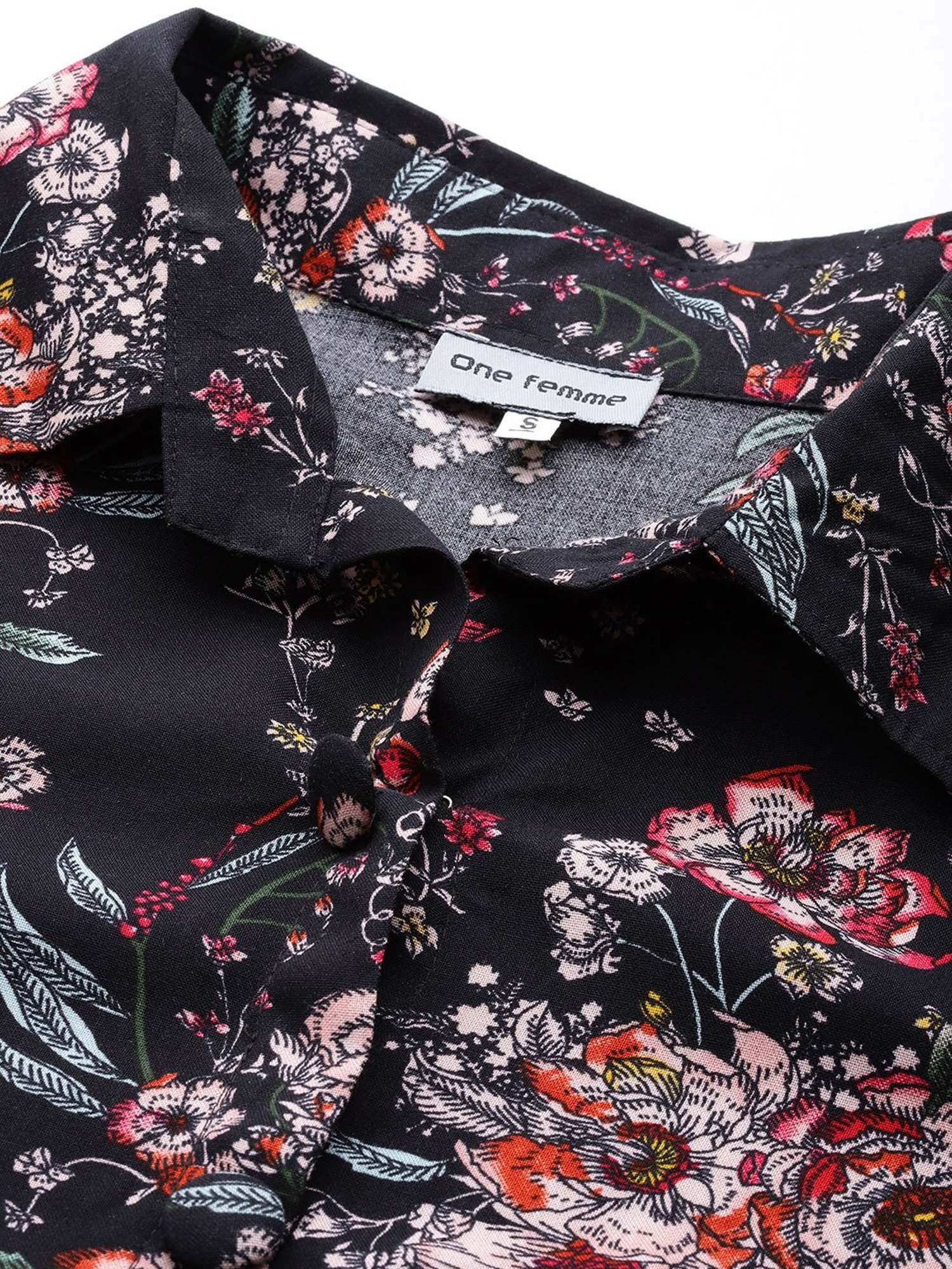 One Femme Black Printed Shirt With Trousers