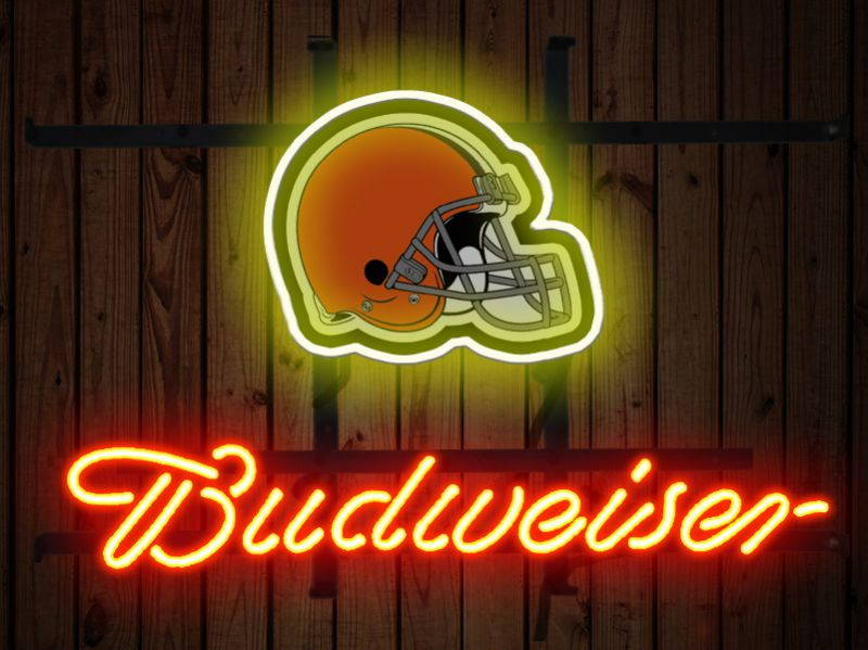 Fashion Neon Sign Budweiser Cleveland Browns Handcrafted Real Glass Lamp Neon Light Neon Sign Beerbar Sign Neon Beer Sign 19x15