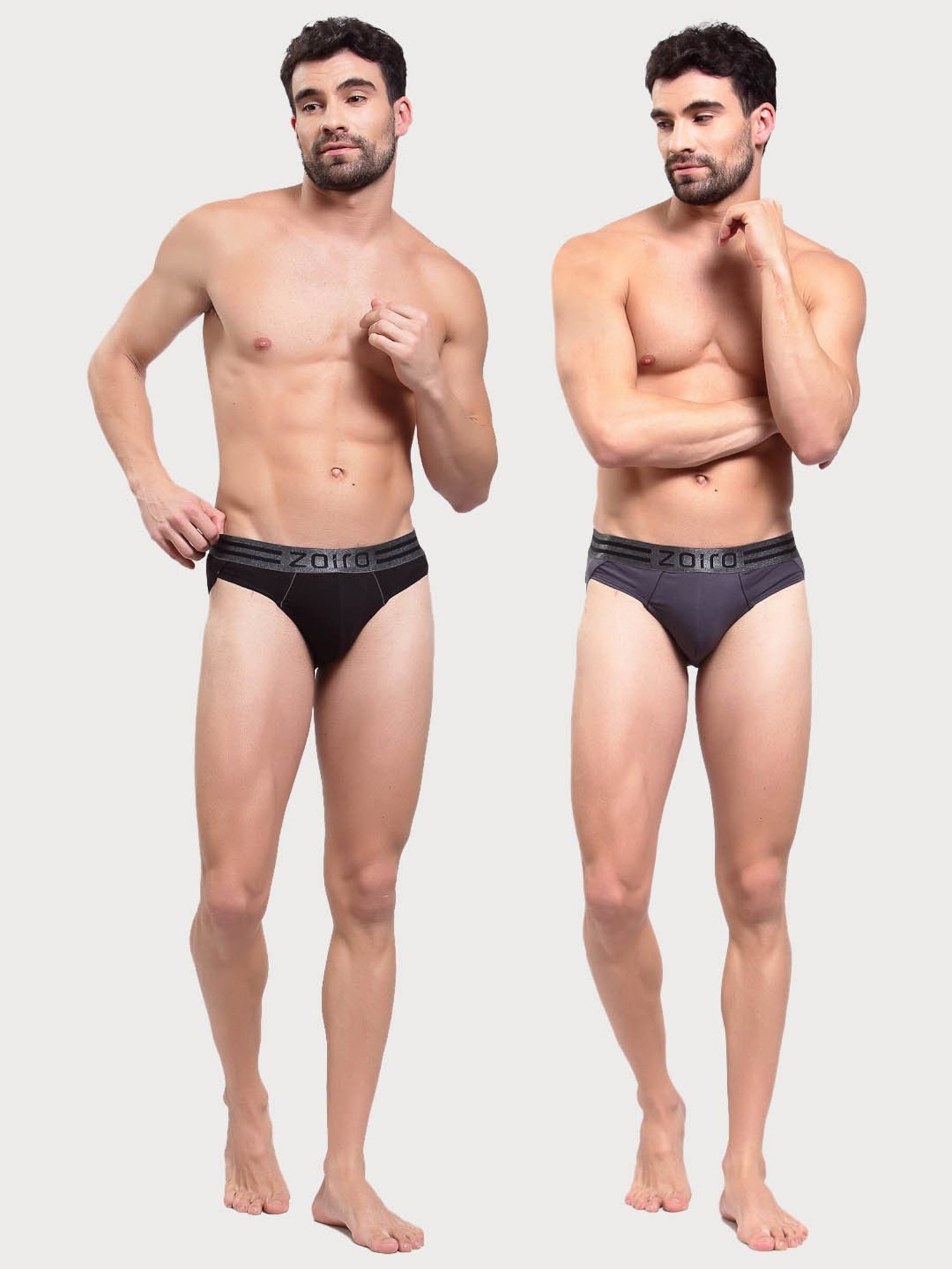 Zoiro Charcoal & Black Regular Fit Briefs - Pack Of 2
