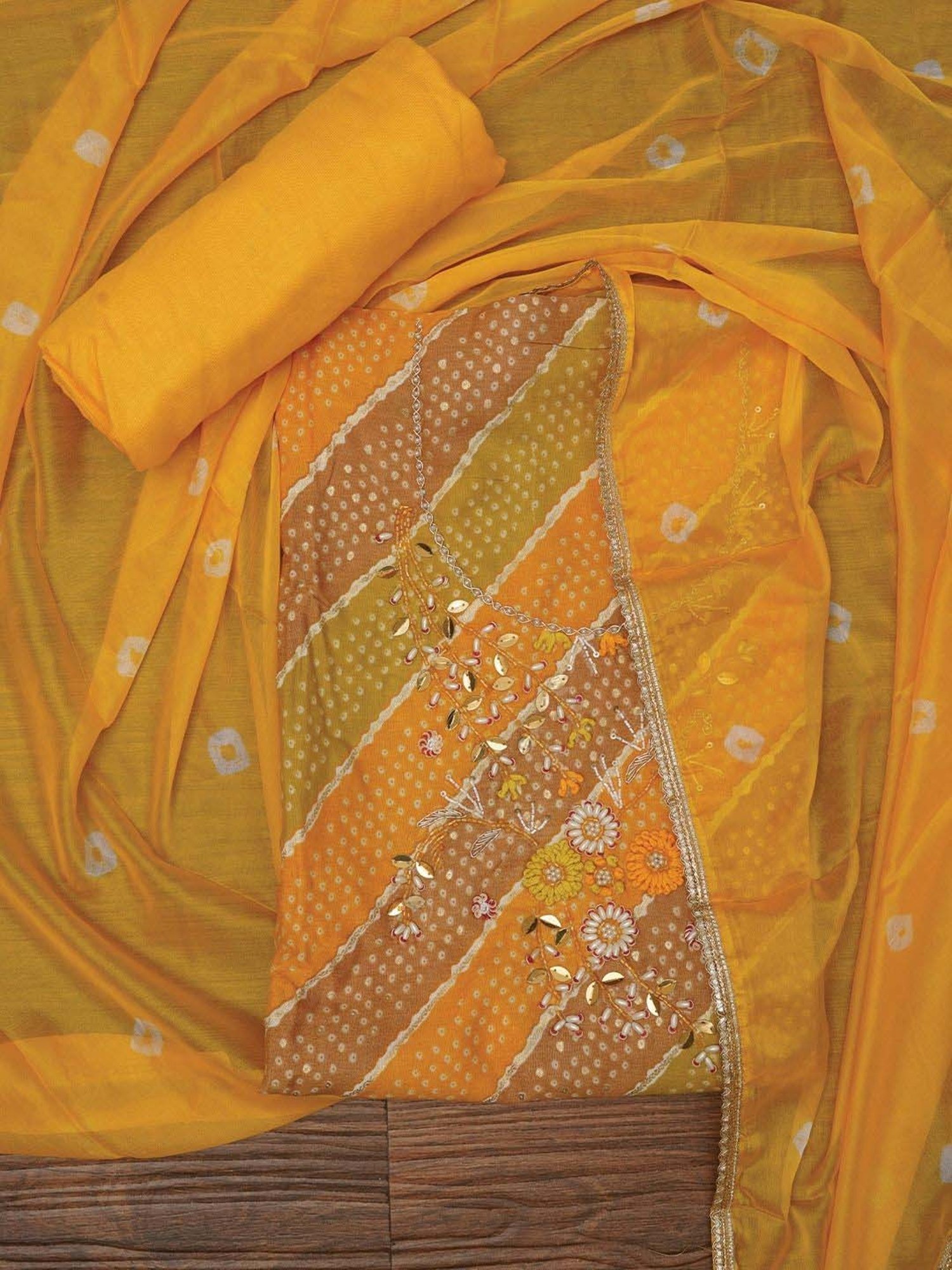 Jaipur Kurti Mustard Embellished Unstitched Dress Material