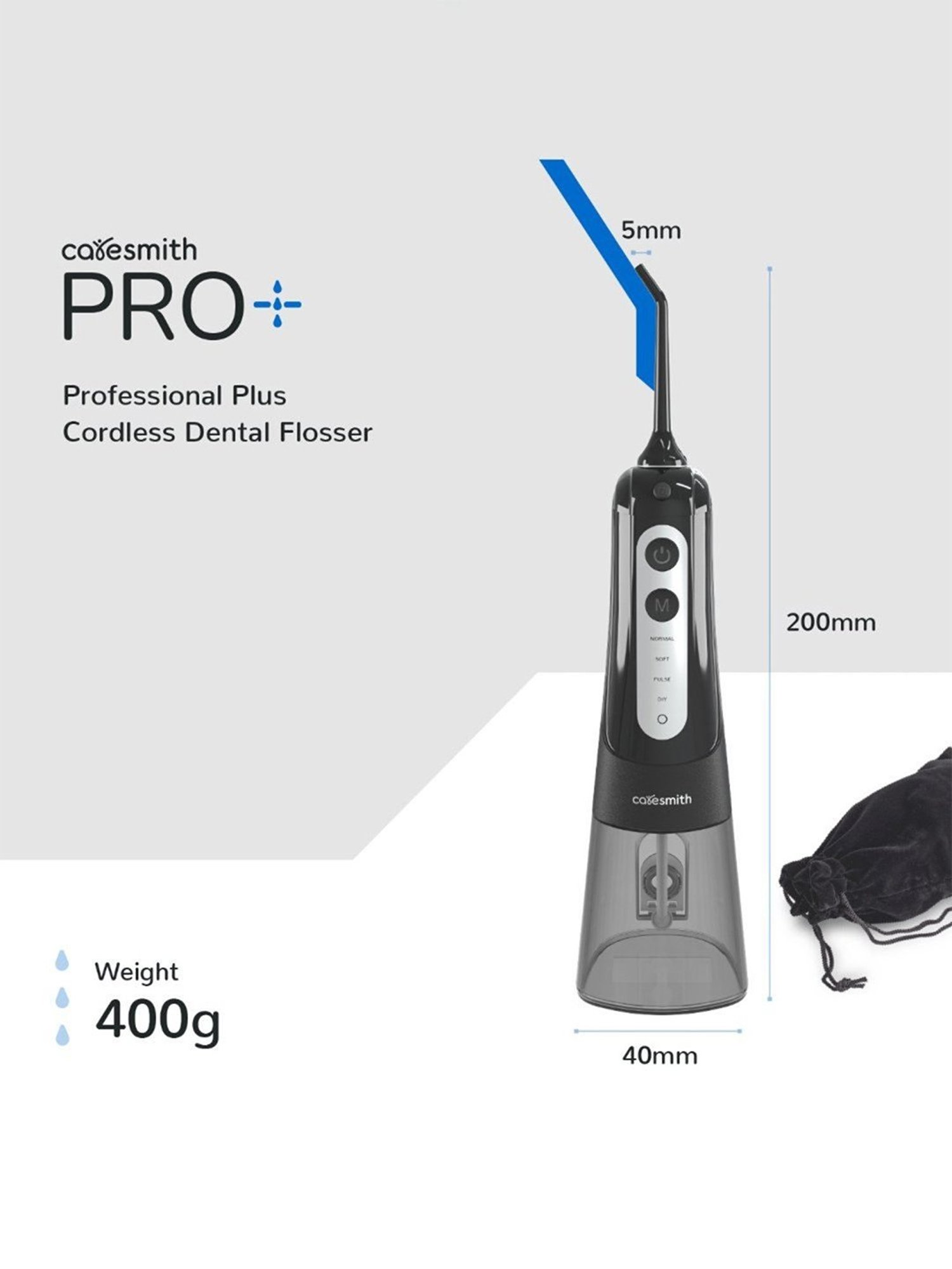 Caresmith Pro+ Cordless Oral Power Flosser 4 Modes with Adjustable Water Pressure Power (Black)
