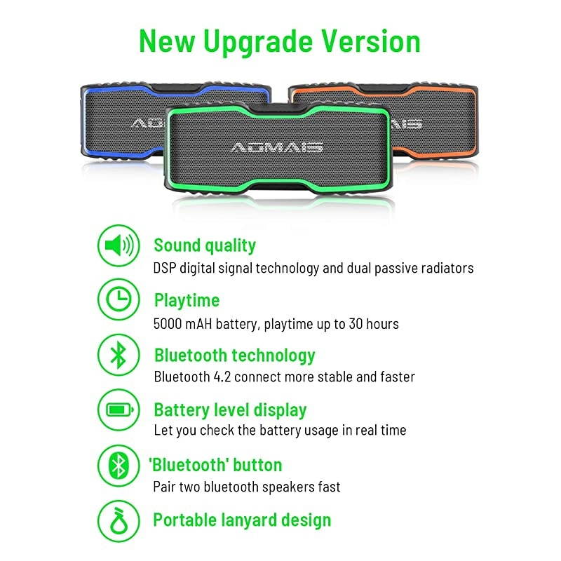 Sport II+ Bluetooth Speakers, Portable Outdoor Wireless Speaker, 30H Playtime, 20W HD Stereo Sound & Richer Bass,IPX7 Waterproof,Travel Bluetooth Speaker,100ft Bluetooth for Party,Beach,Shower