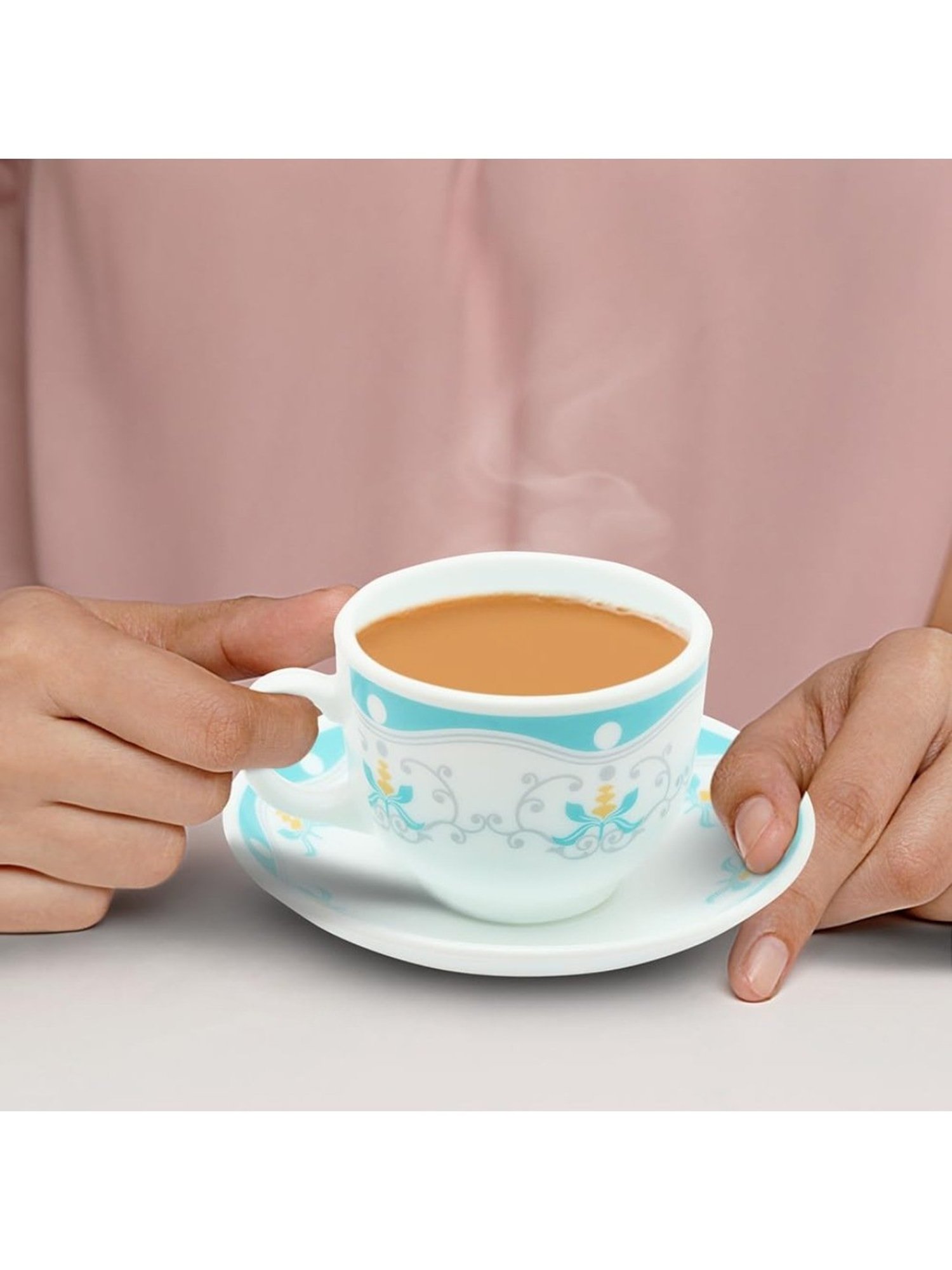 Larah by Borosil Multicolor Ceramic Opalware Cup and Saucer Set of 12 220ml