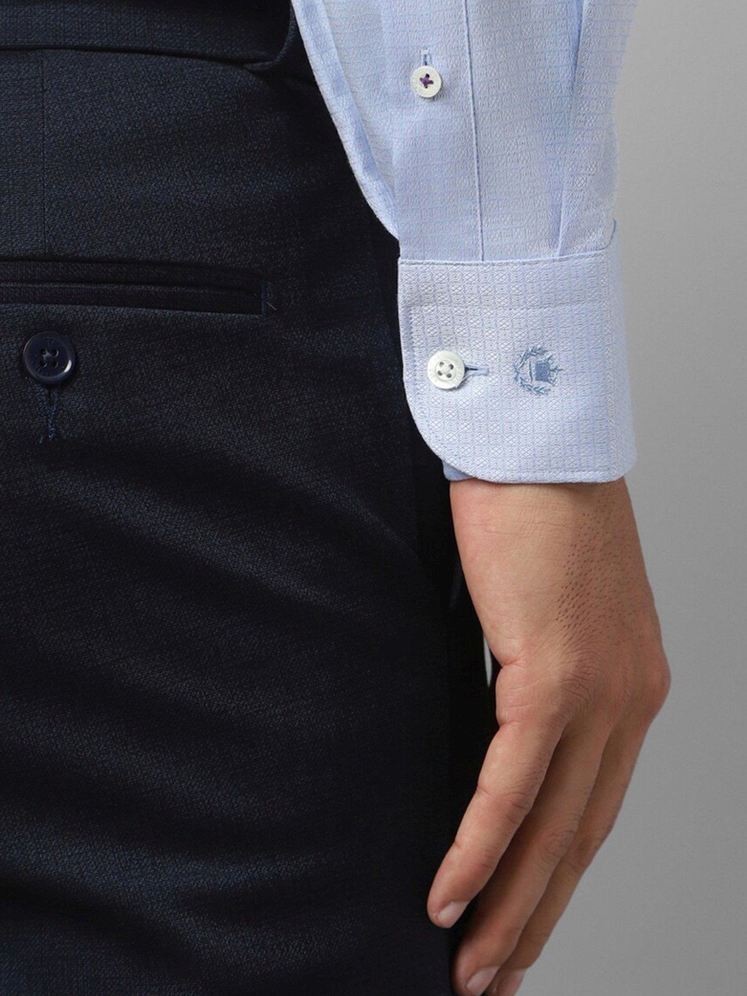 Luxure By Louis Philippe Blue Cotton Slim Fit Self Pattern Shirt