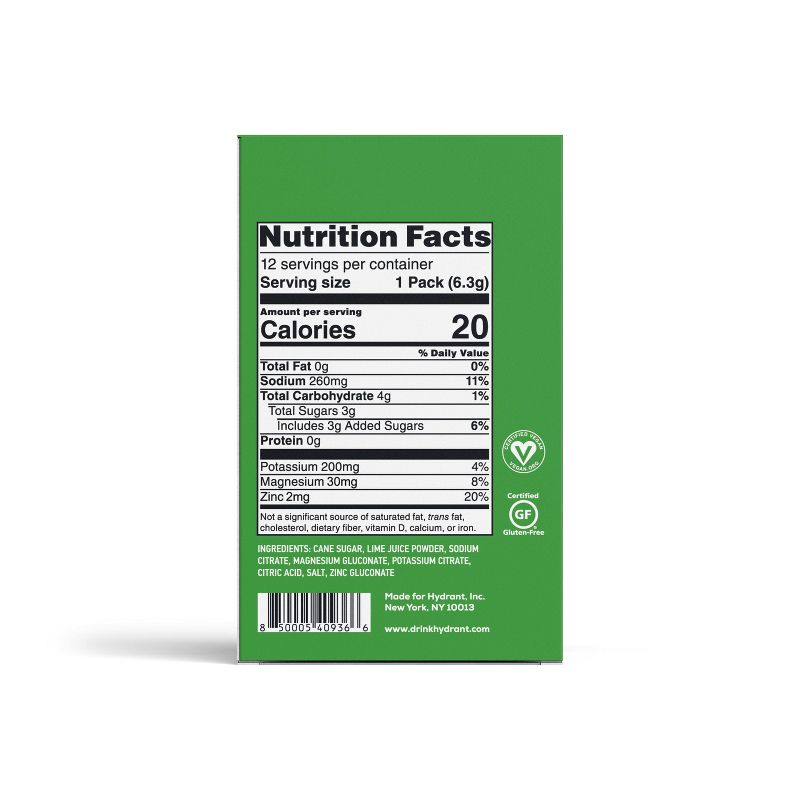 Hydrant Hydrate Electrolyte Rapid Hydration Powder Packets Drink Mix - Lime - 12ct