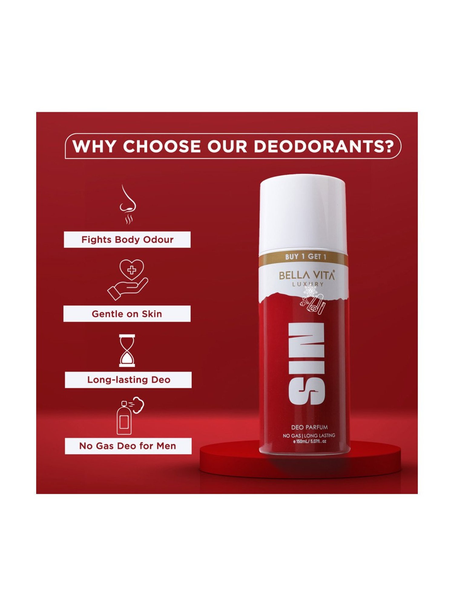 BELLA VITA LUXURY Sin No Gas Deo Parfum for Men & Women - 150 ml