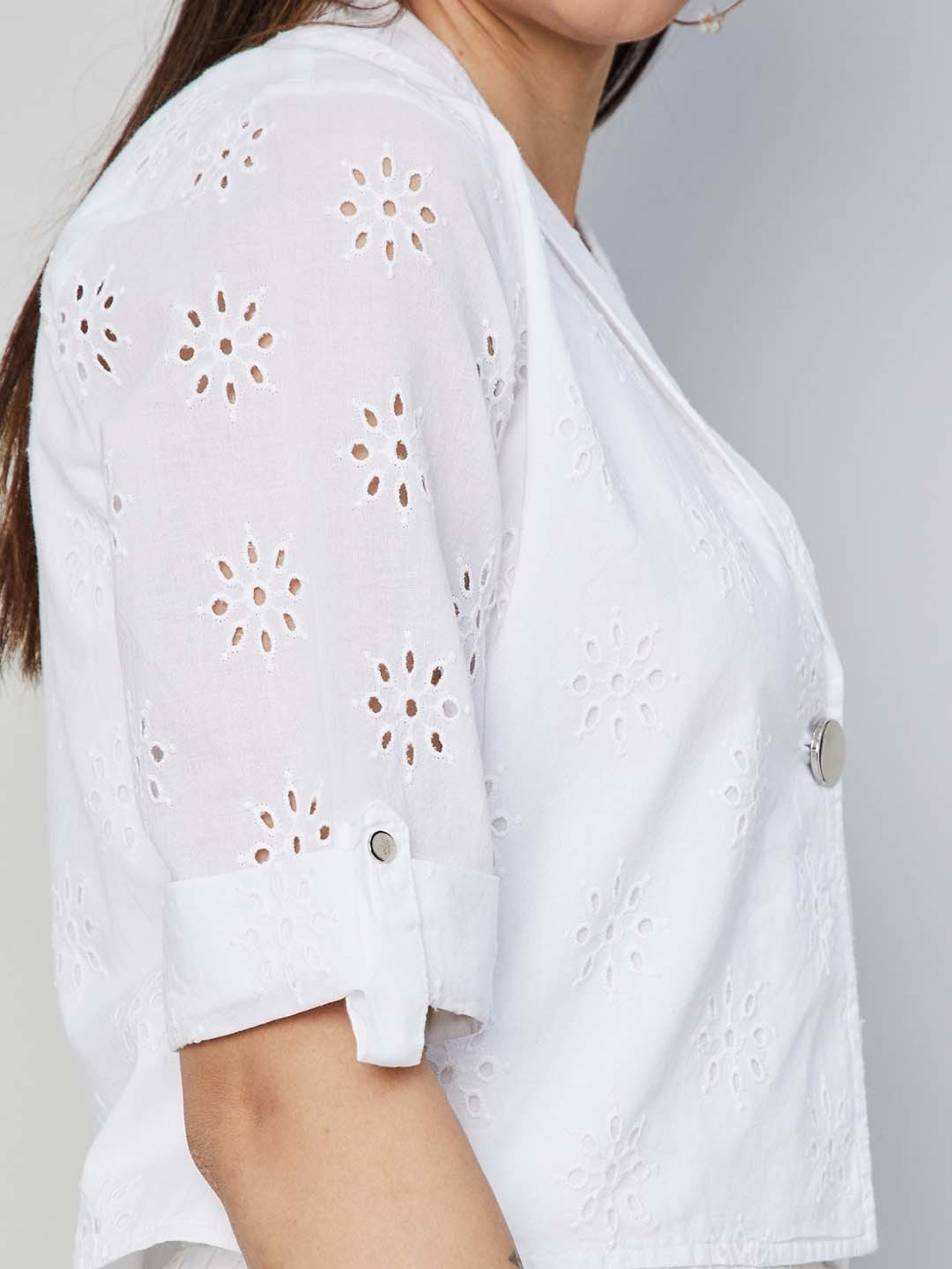 Code by Lifestyle Off-White Cotton Self Pattern Shrug