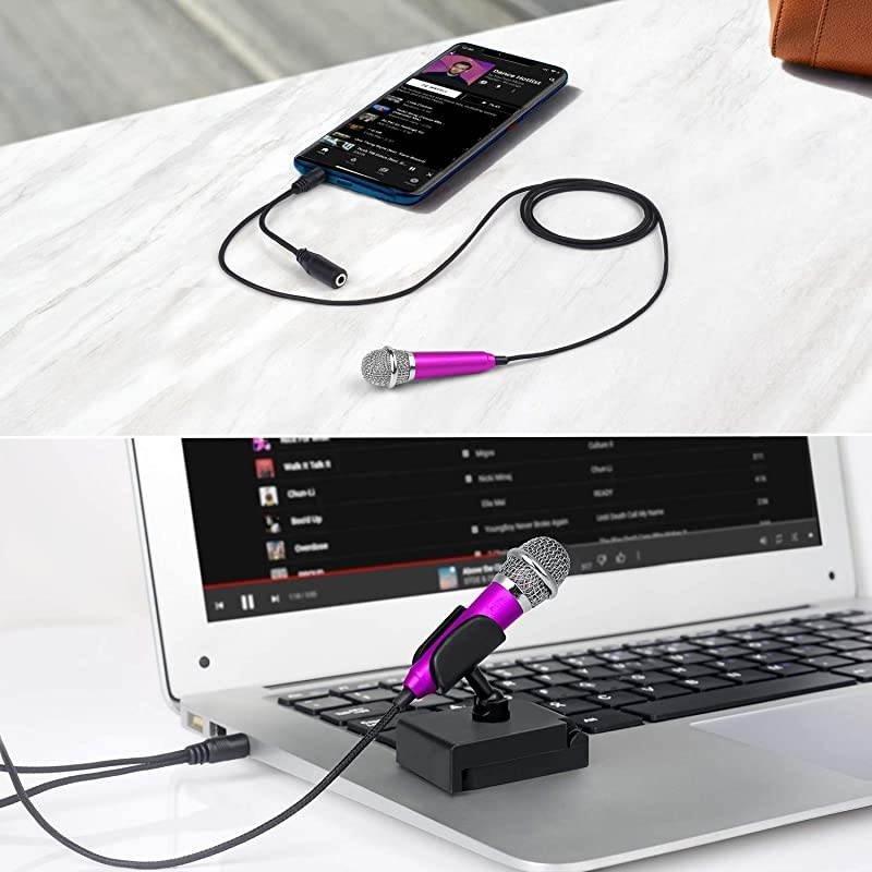 Mini Portable Vocal/Instrument Microphone For Mobile phone laptop Notebook Apple iPhone Sumsung Android With Holder Clip - Rose Red