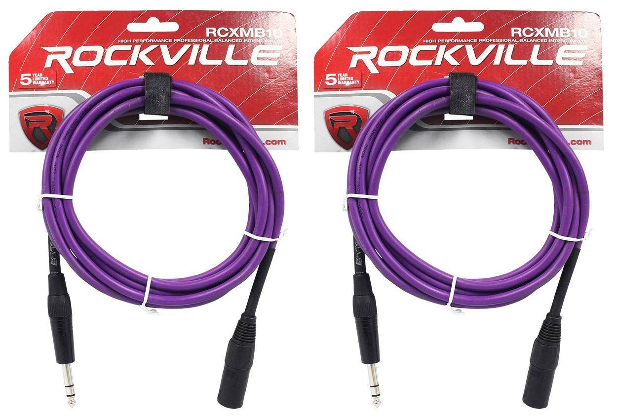2 rockville rcxmb10p purple 10' male rean xlr to 1/4'' trs balanced cables