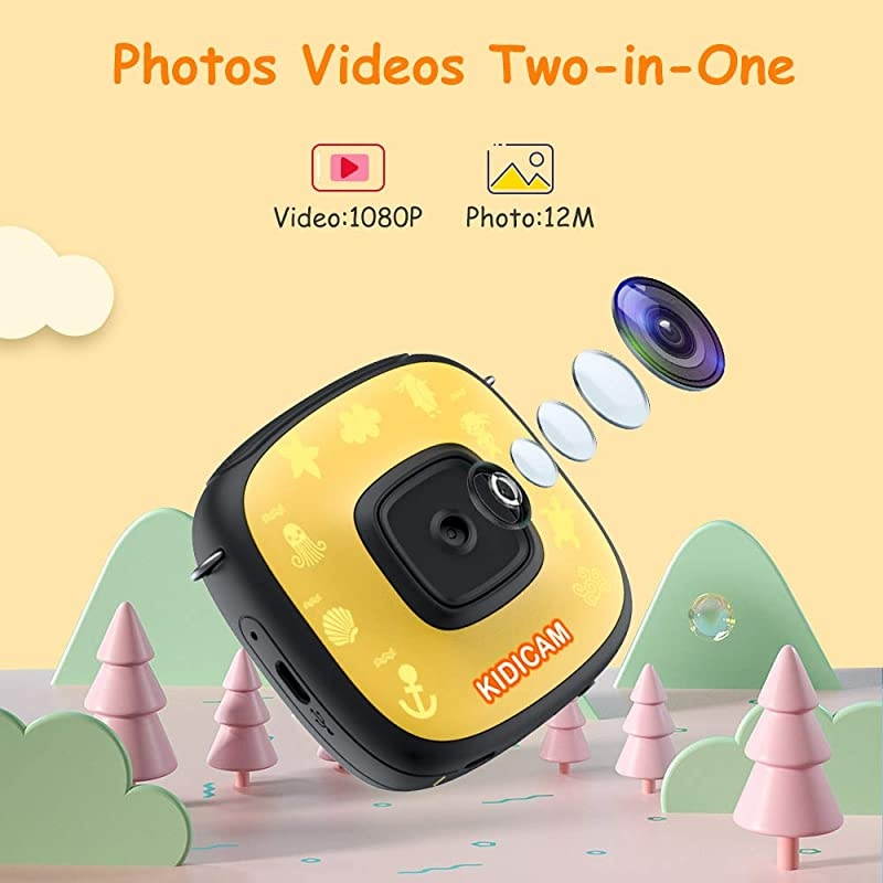 Kidicam 2.0 Kids Action Camera, Waterproof Digital Camera for Boys Girls 1080P Sports Camera Camcorder with 16GB Memory Card (Yellow)