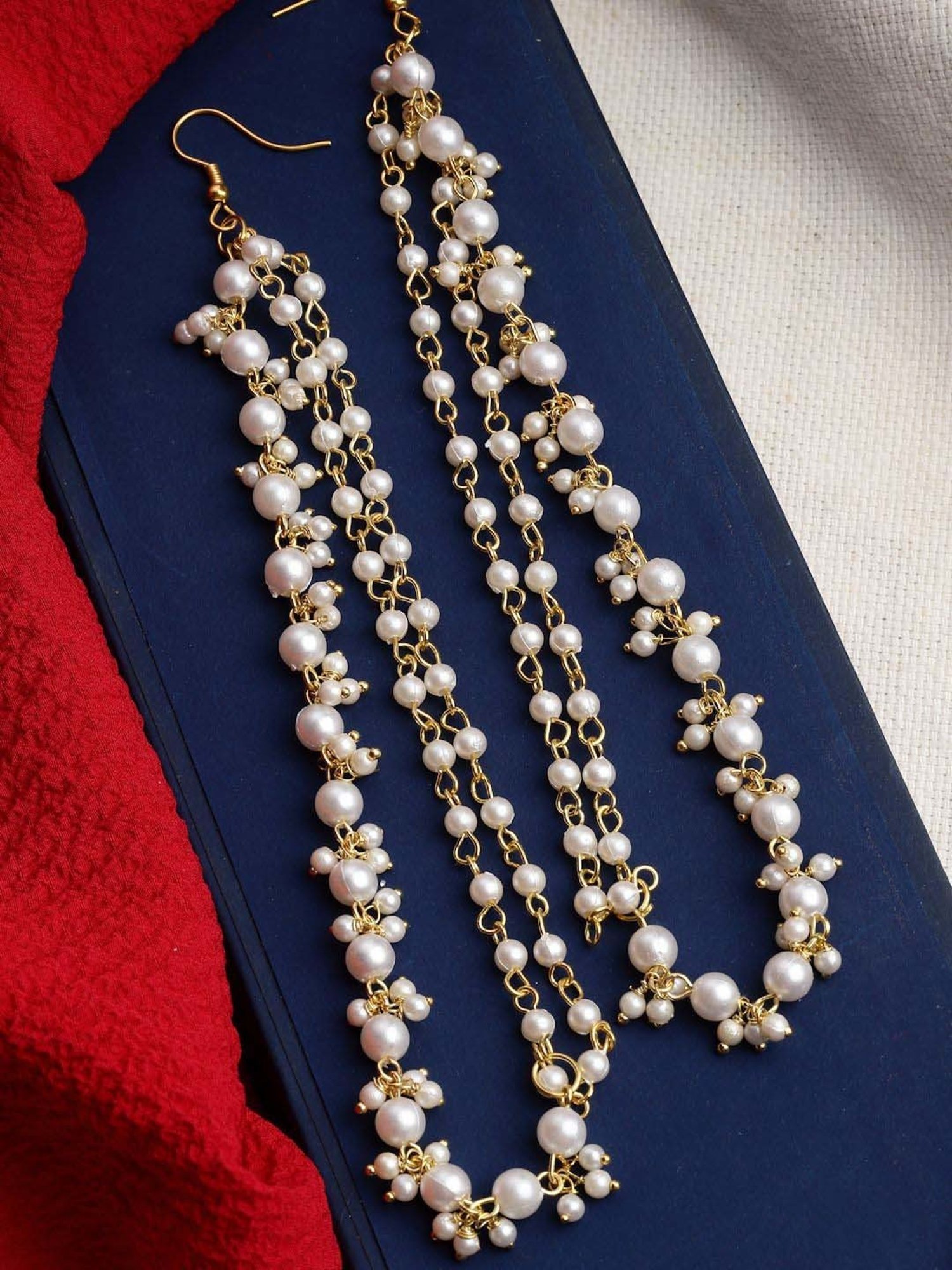 Panash Gold-Plated White Pearls Handcrafted Ear Chains Detachable Earrings
