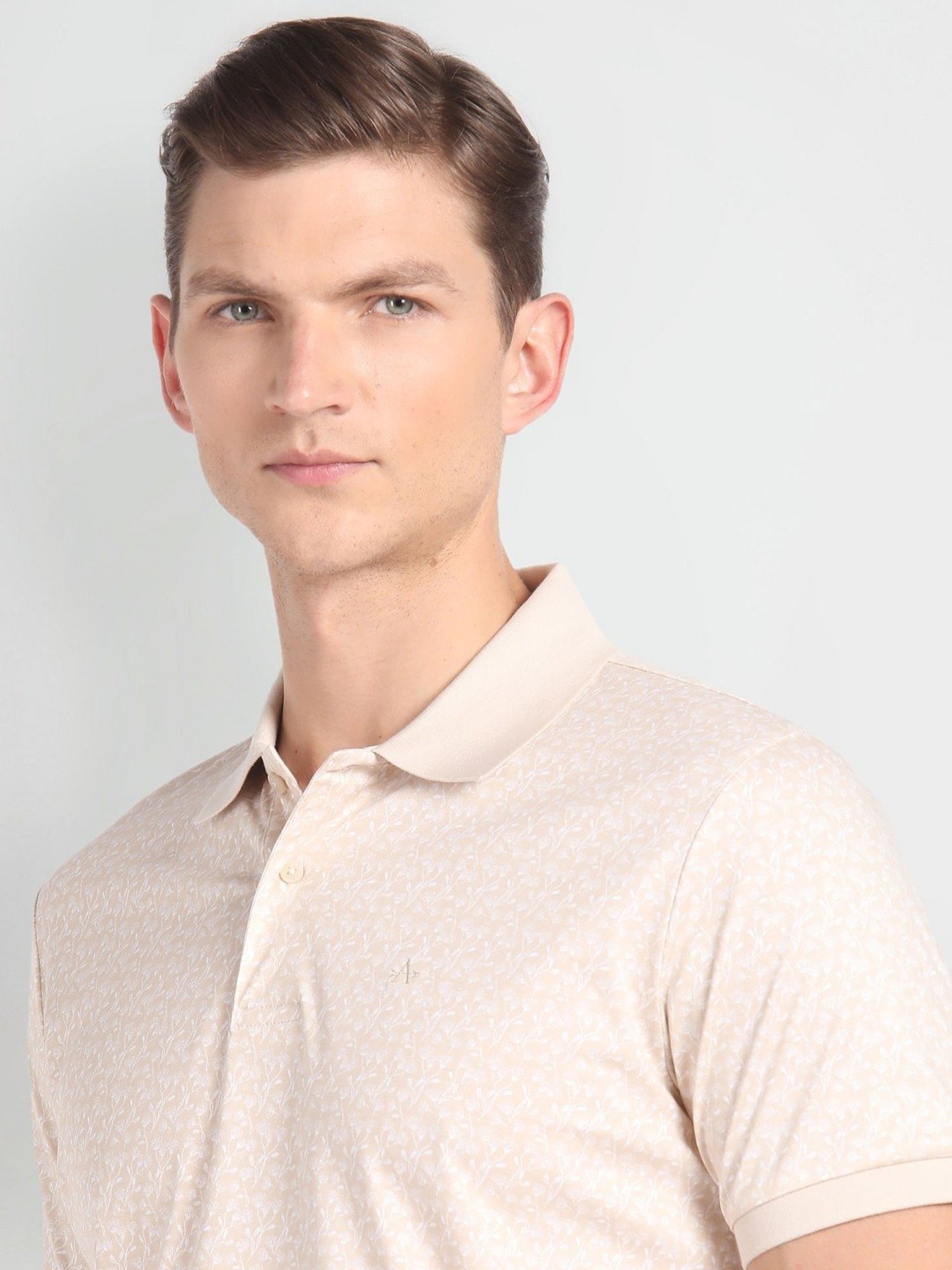 Arrow Beige Cotton Regular Fit Printed Polo T-Shirt
