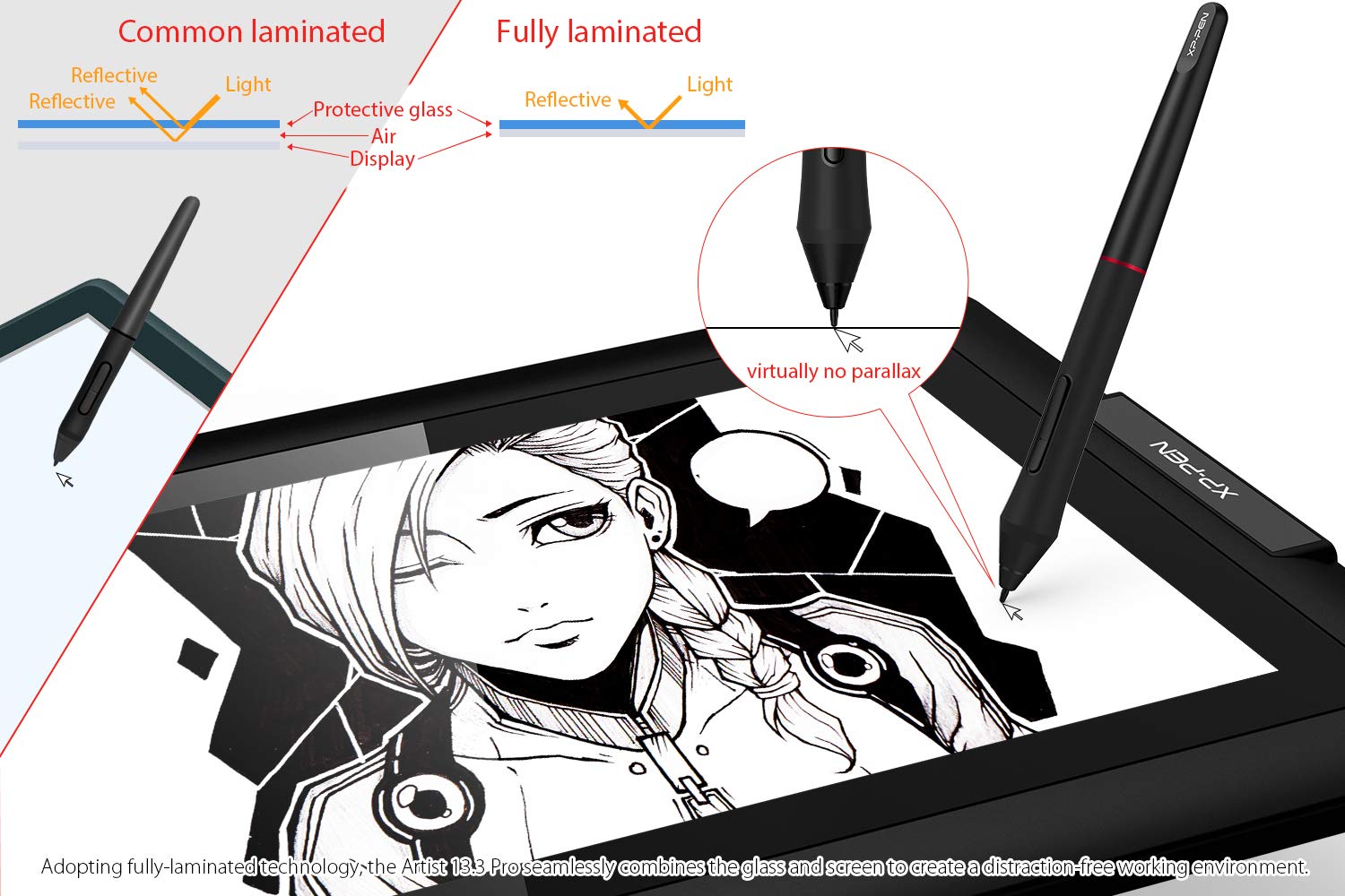 XP-PEN Artist13.3 Pro 13.3 Inch IPS Drawing Monitor Pen Display Full-Laminated Graphics Drawing Monitor with Tilt Function and 8 Shortcut Keys (8192 Levels Pen Pressure, 123% sRGB)