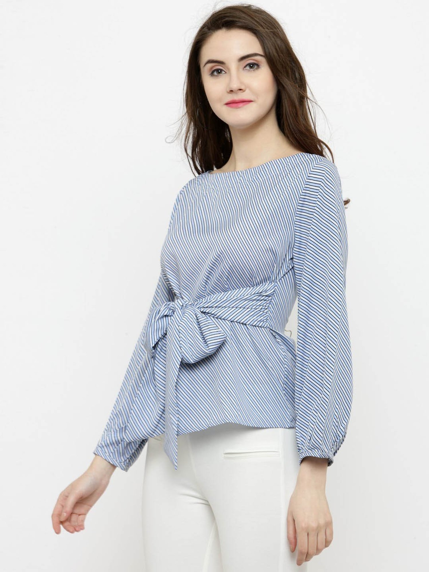 Sera White & Blue Striped Top