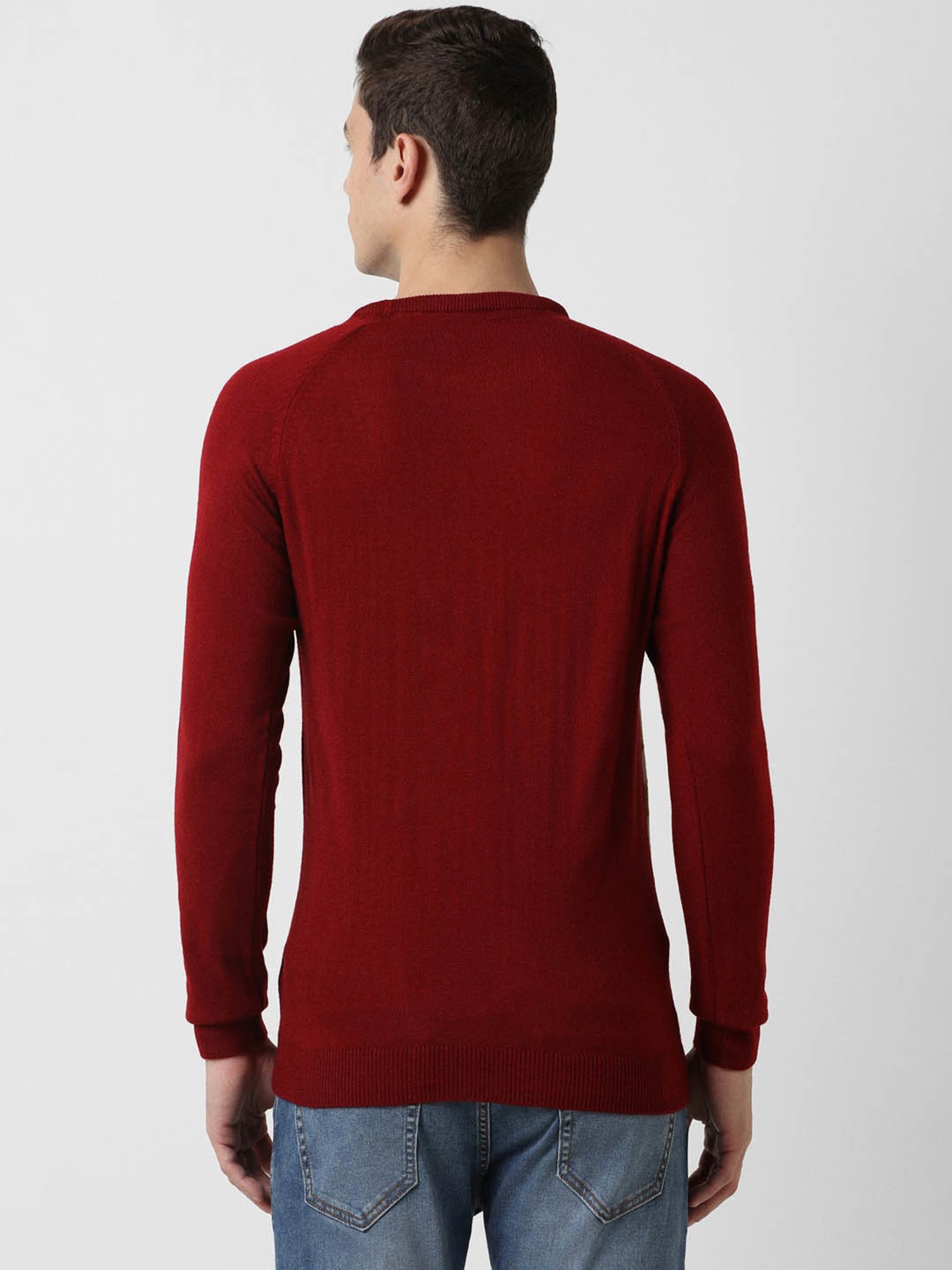 Peter England Casuals Maroon Regular Fit Colour Block Sweater