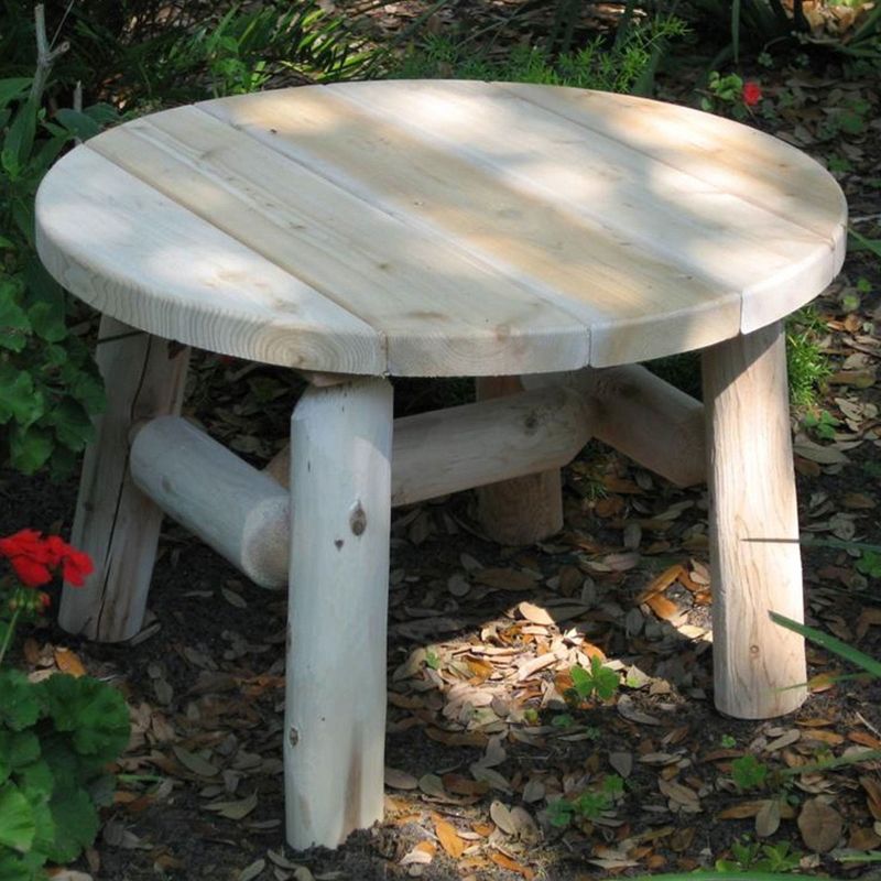 Lakeland Mills 25 Inch White Cedar Tree Log Wood Round Outdoor Patio Coffee Table, Natural