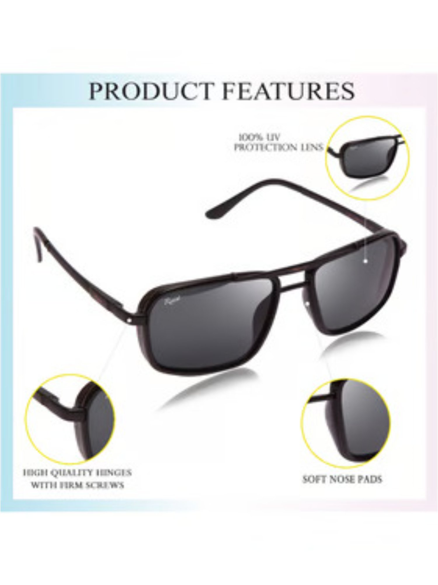 Resist Eyewear Black Rectangular Unisex Sunglasses