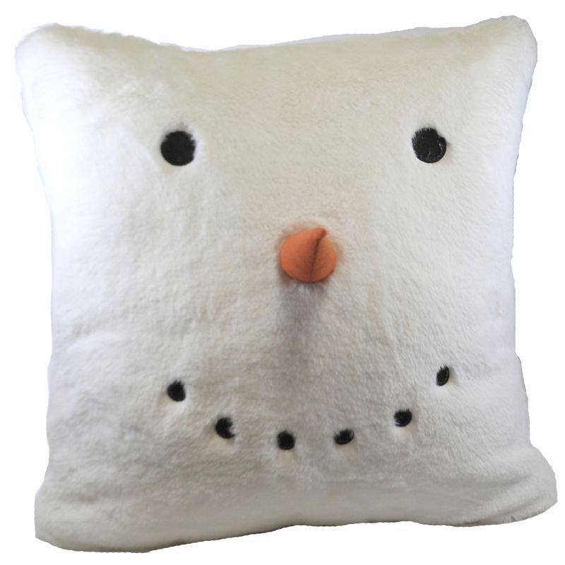 Christmas 16.0" Fur Snowman Pillow Lg Carrot Nose Coal Eyes Mouth  -  Decorative Pillow