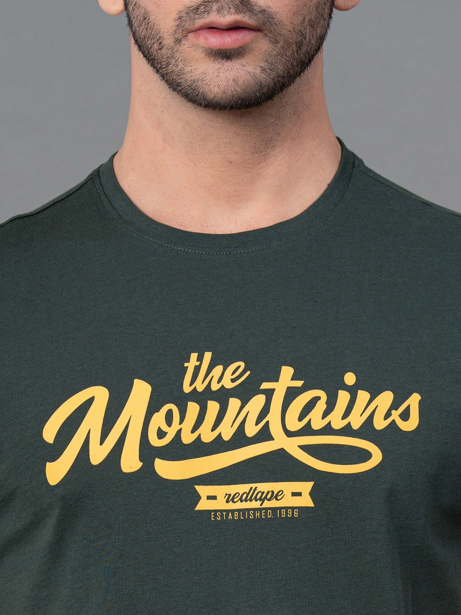 Red Tape Dark Green Regular Fit Graphic Print Cotton Crew T-Shirt