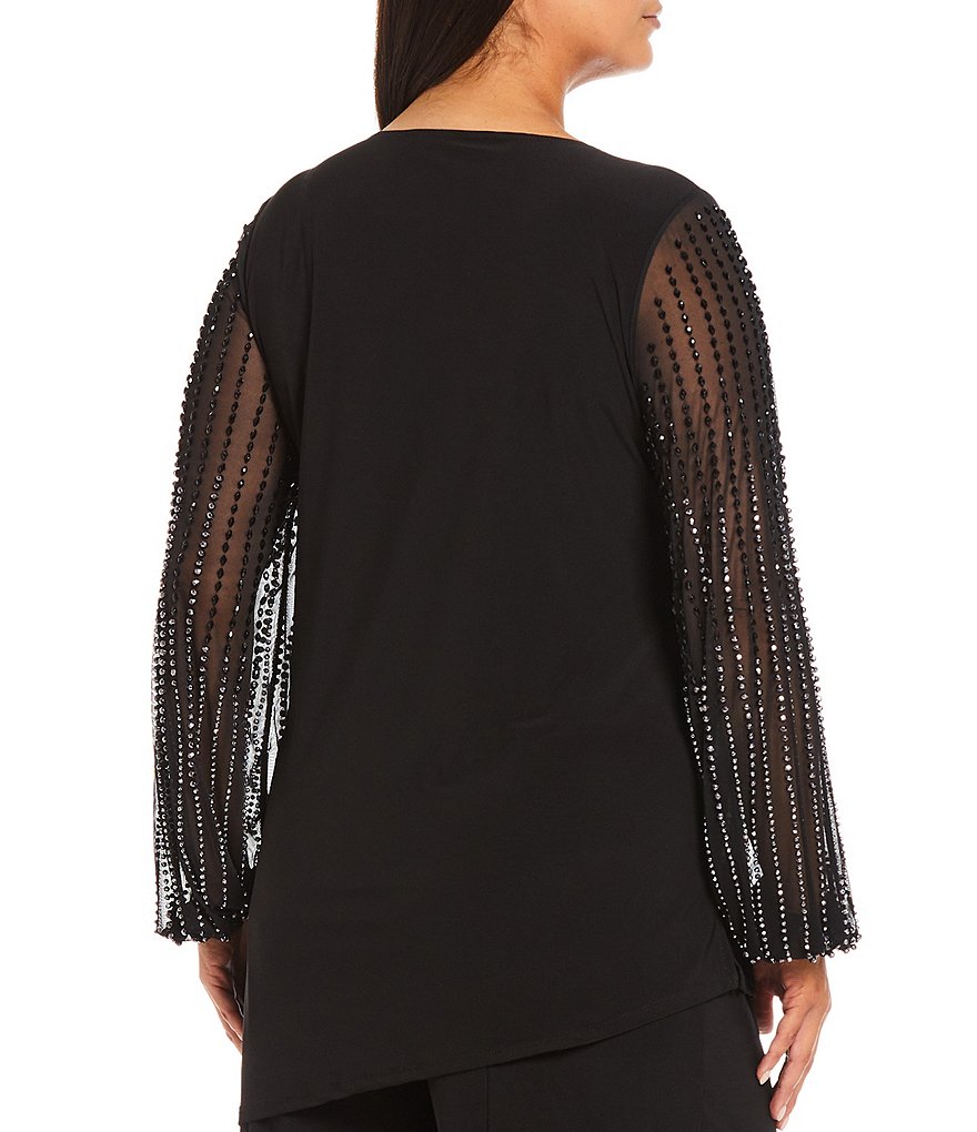 Marina Plus Size Beaded Long Sleeve Jewel Neck 2-Piece Pant Set