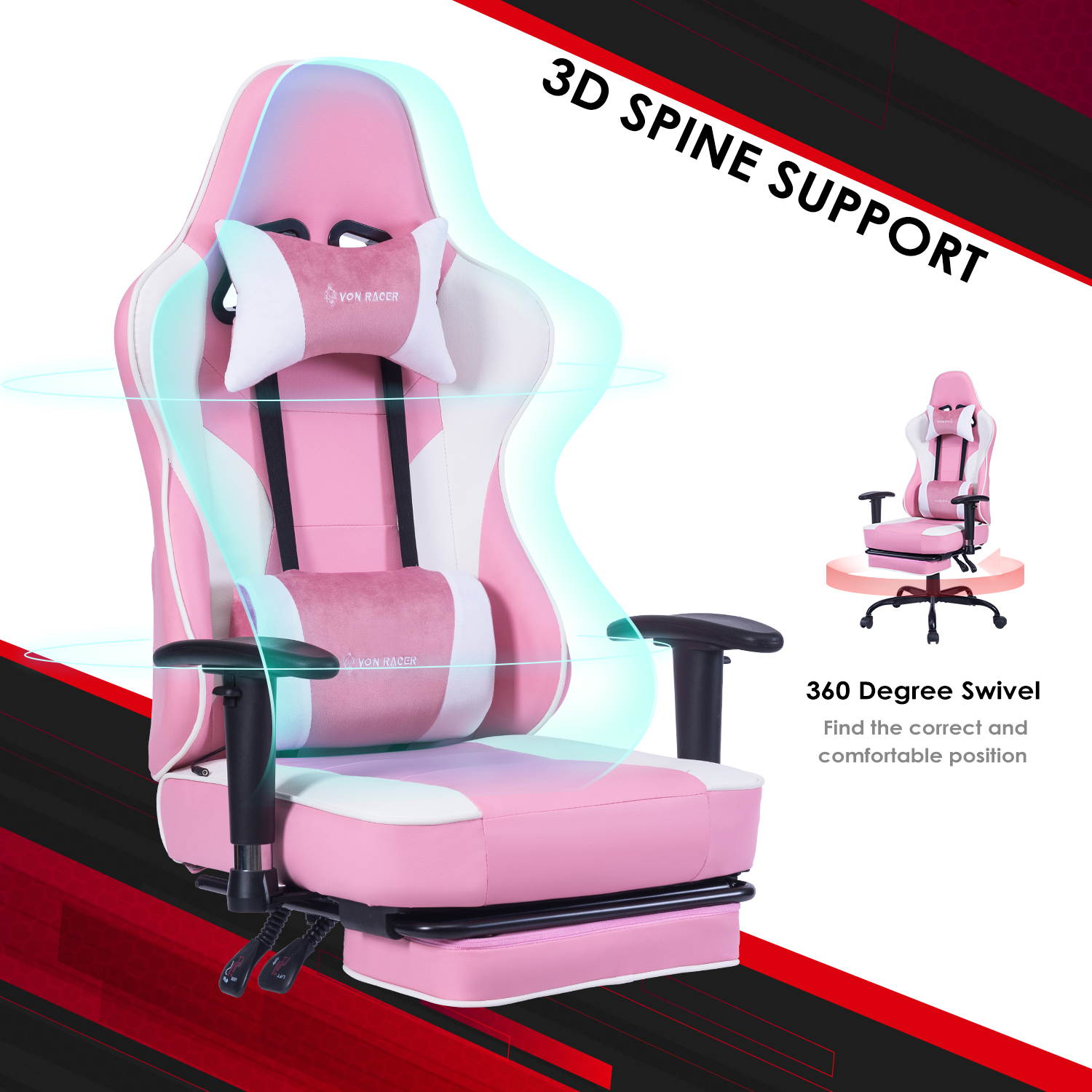 VON RACER Massage Gaming Chair - High Back Racing PC Computer Desk Office Chair Swivel Ergonomic Executive Leather Chair with Footrest and Adjustable Armrests(Grey)