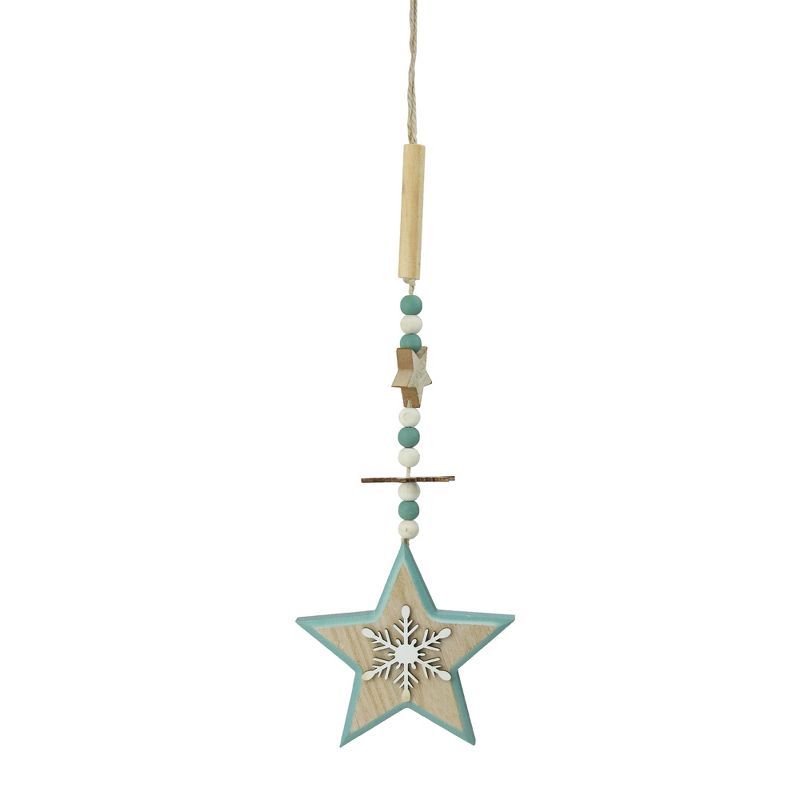 Melrose 18" Stars and Snowflake Beaded Drop Christmas Ornament - Green/Beige