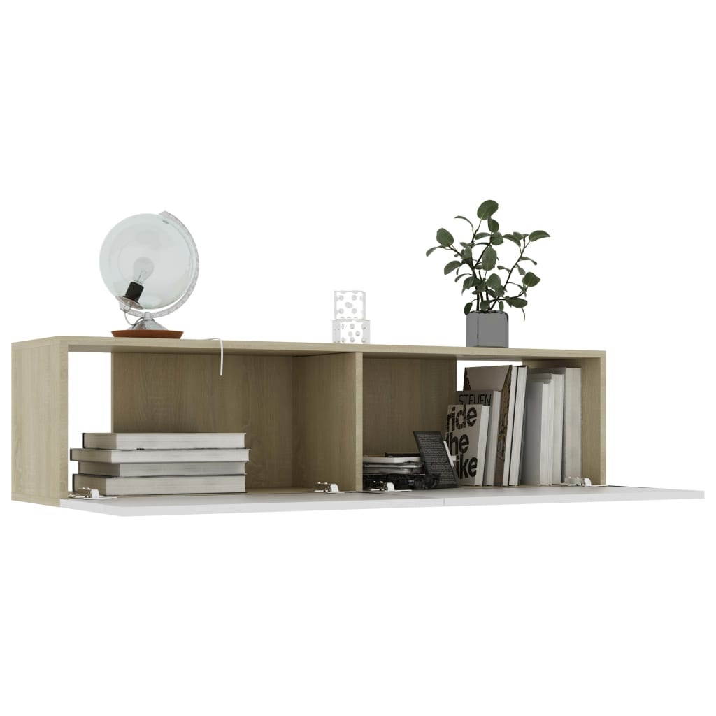 vidaXL TV Cabinet White and Color Sonoma Oak Chipboard TV Stand Storage Chest