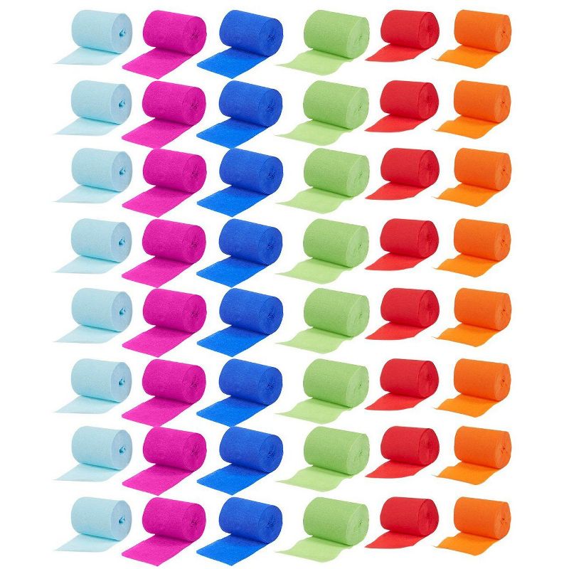 Bright Creations 48-Pack Crepe Paper Party Streamer Roll Party Decorations, 6 Colors, 32 Feet