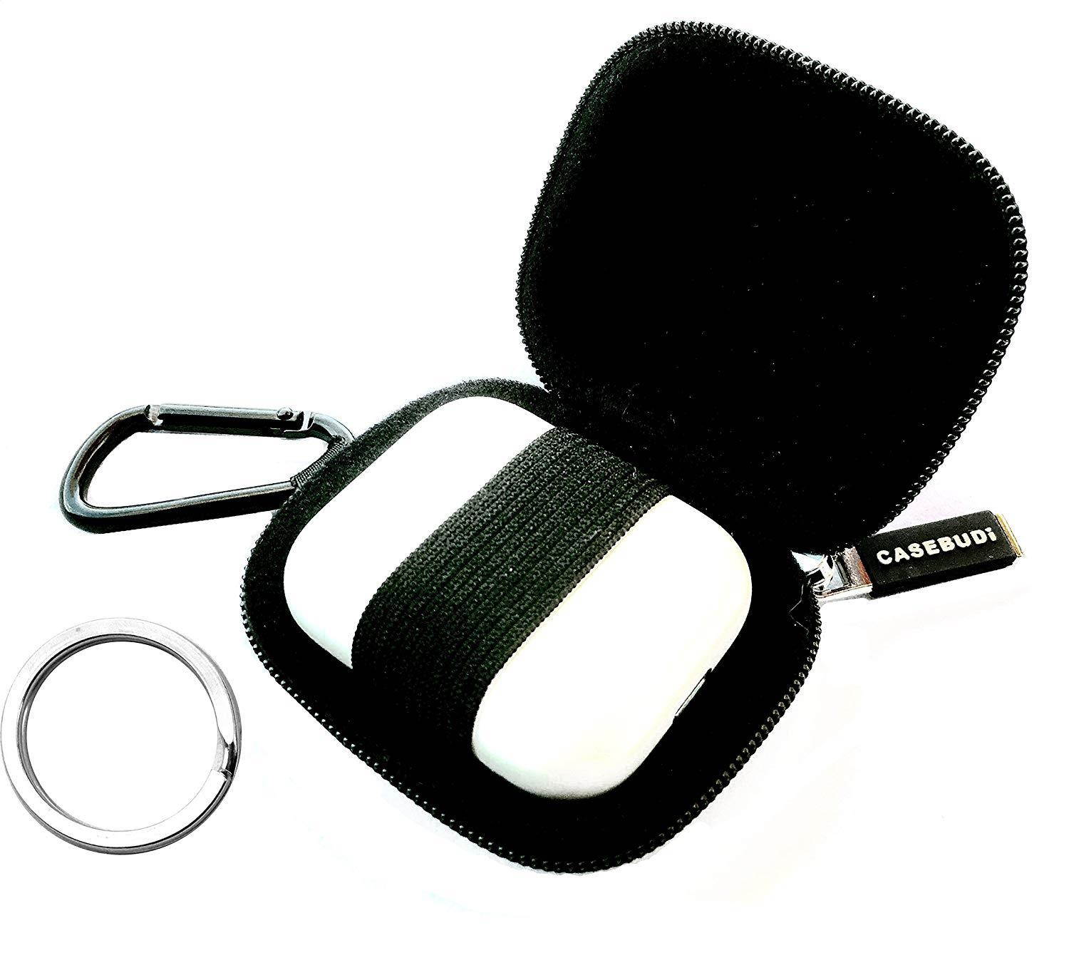 CASEBUDi Tough Travel Case for Apple AirPods | Key Ring and Carabineer | Use as Keychain | Sturdy, Stylish, Ballistic Nylon, Impact Protection for Travel or Storage