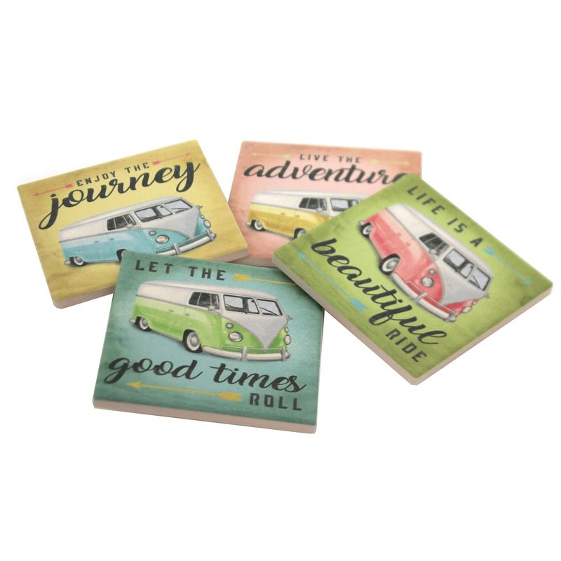 Tabletop 4.0" Colorful Van Set Coasters Adventure Ride Roll Journey Carson Home Accents  -  Coasters