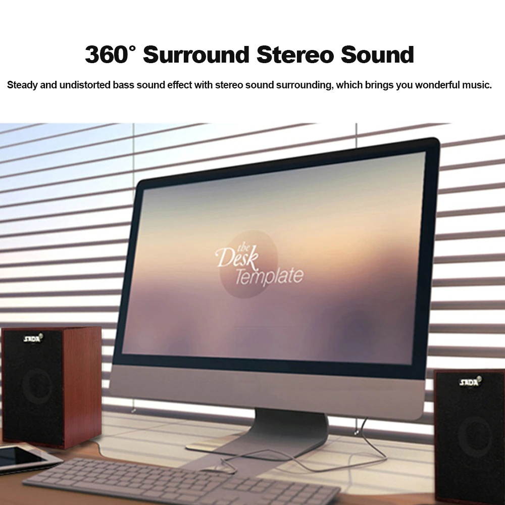 SADA V-160  Wired Speakers Computer Wood Subwoofer Speakers with 3.5mm Stereo for PC Desktop Laptop Notebook Music Player