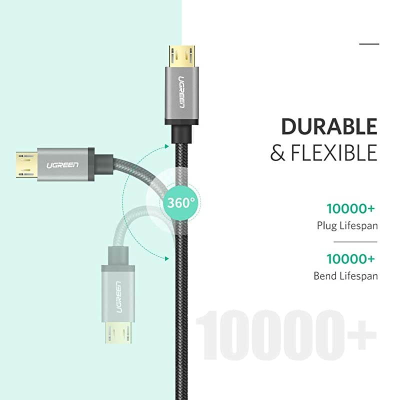 Micro USB Cable Nylon Braided Fast Quick Charger Cable USB to Micro USB 2.0 Android Charging Cord for PS4 Samsung Galaxy S7 S6 Note LG Nexus Nokia Xbox One Controller 1.5ft Black