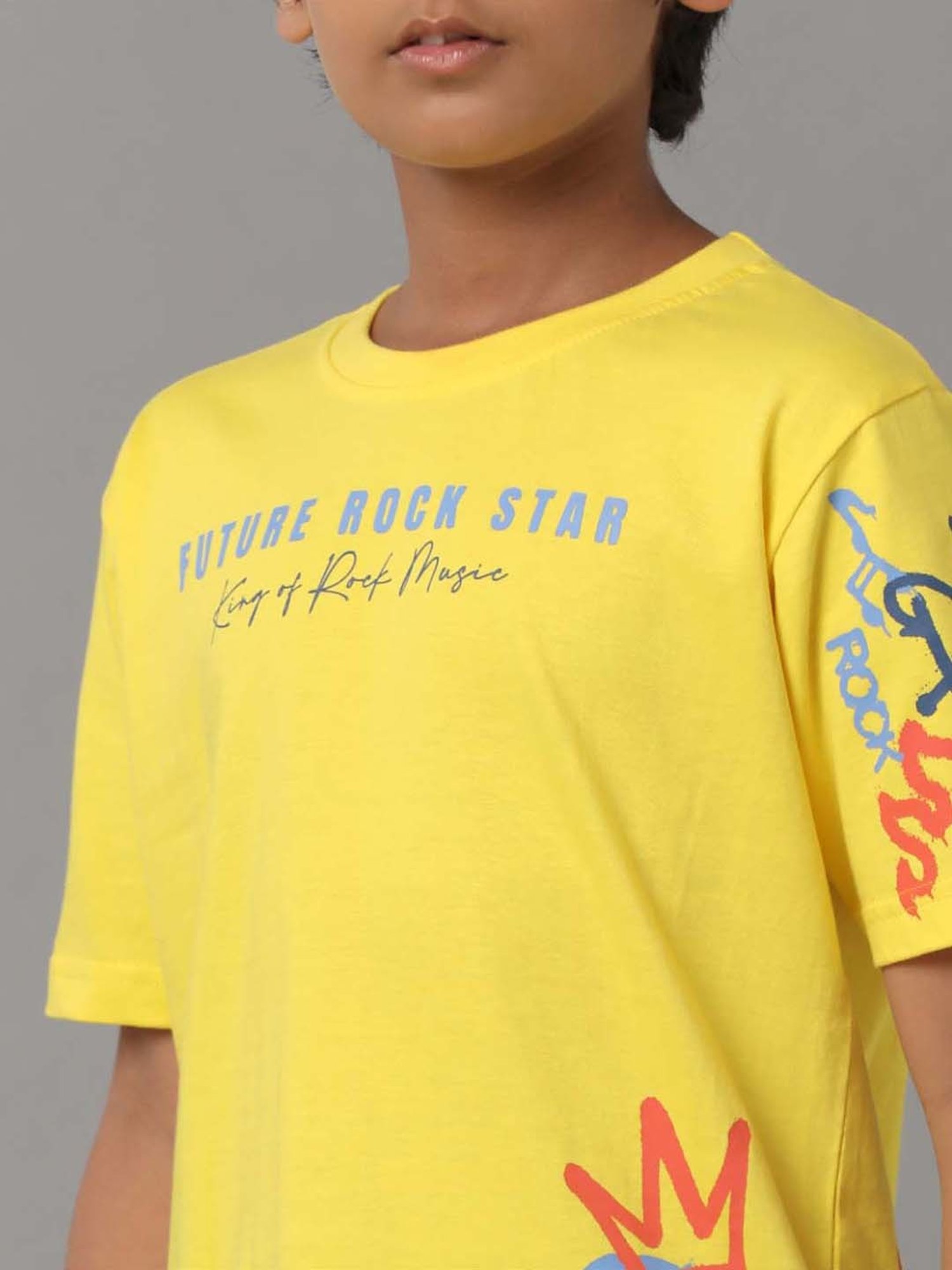 Under Fourteen Only Kids Yellow Cotton Printed T-Shirt