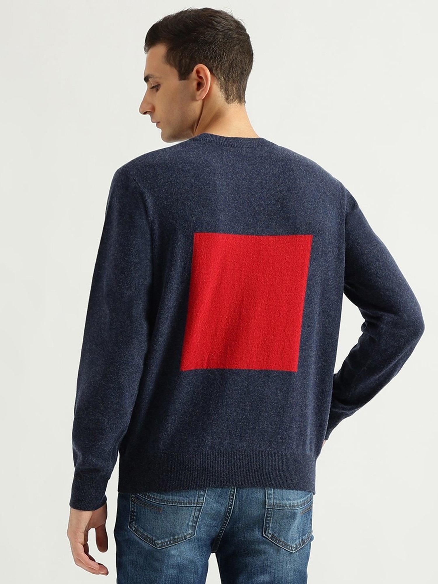 United Colors Of Benetton Blue Regular Fit Colour Block Sweater