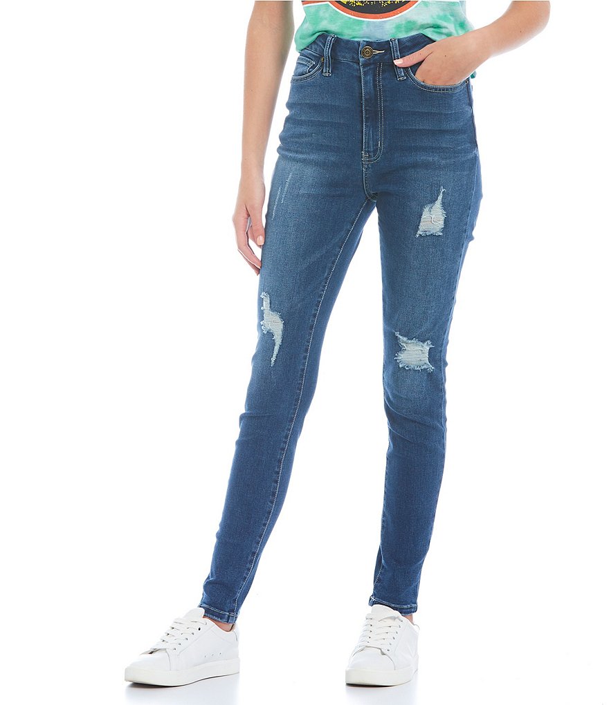 YMI Jeanswear High Rise Distressed Curvy Skinny Jeans