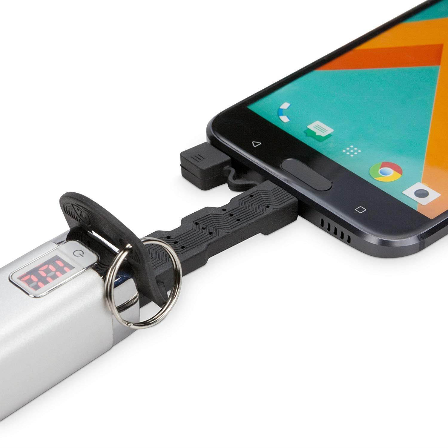 ZTE Blade ZMax Cable, BoxWave [USB Type-C Keychain Charger] Key Ring 3.1 Type C USB Cable for ZTE Blade ZMax - Jet Black