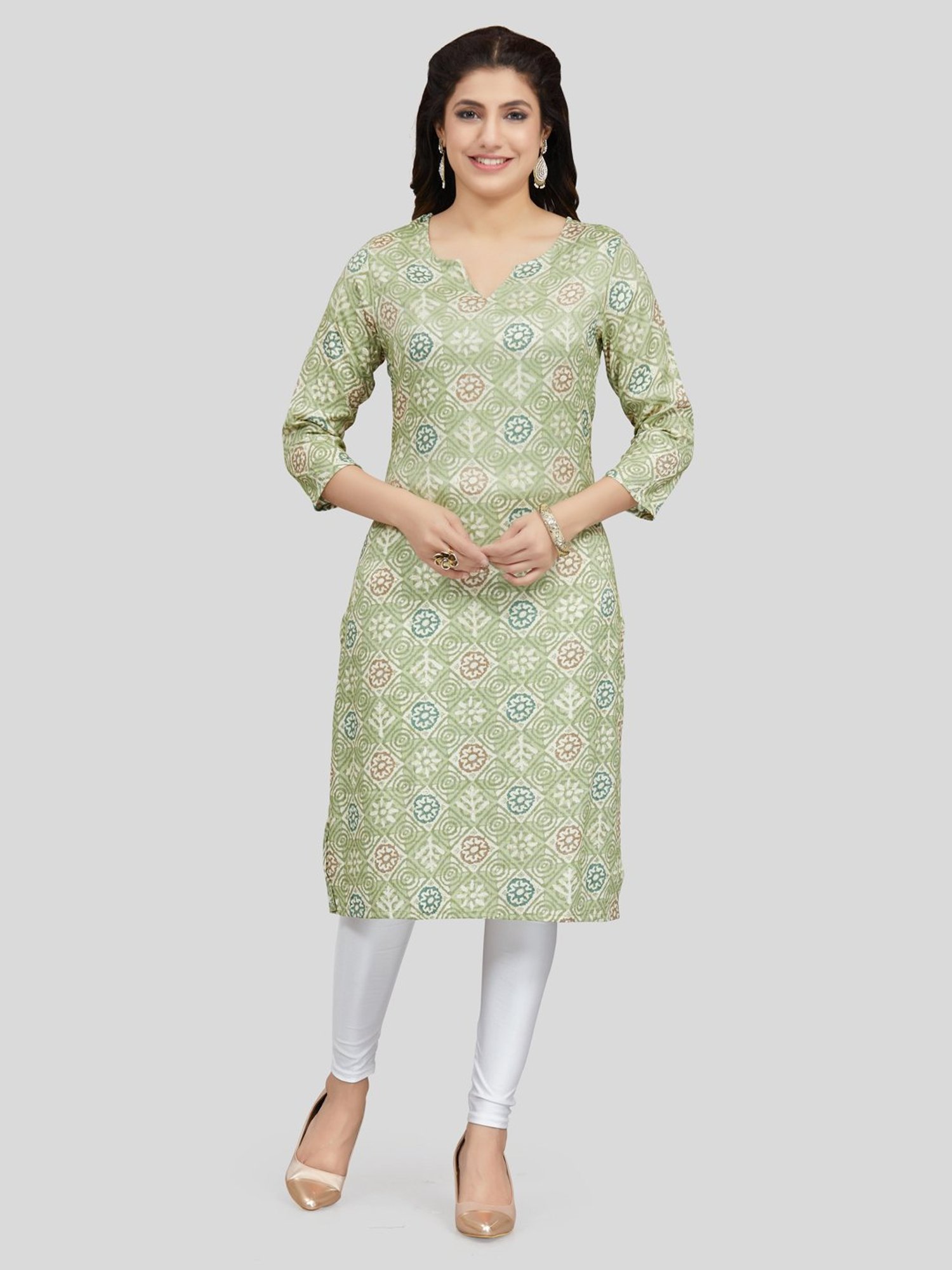 Saree Swarg Green Printed Straight Kurta