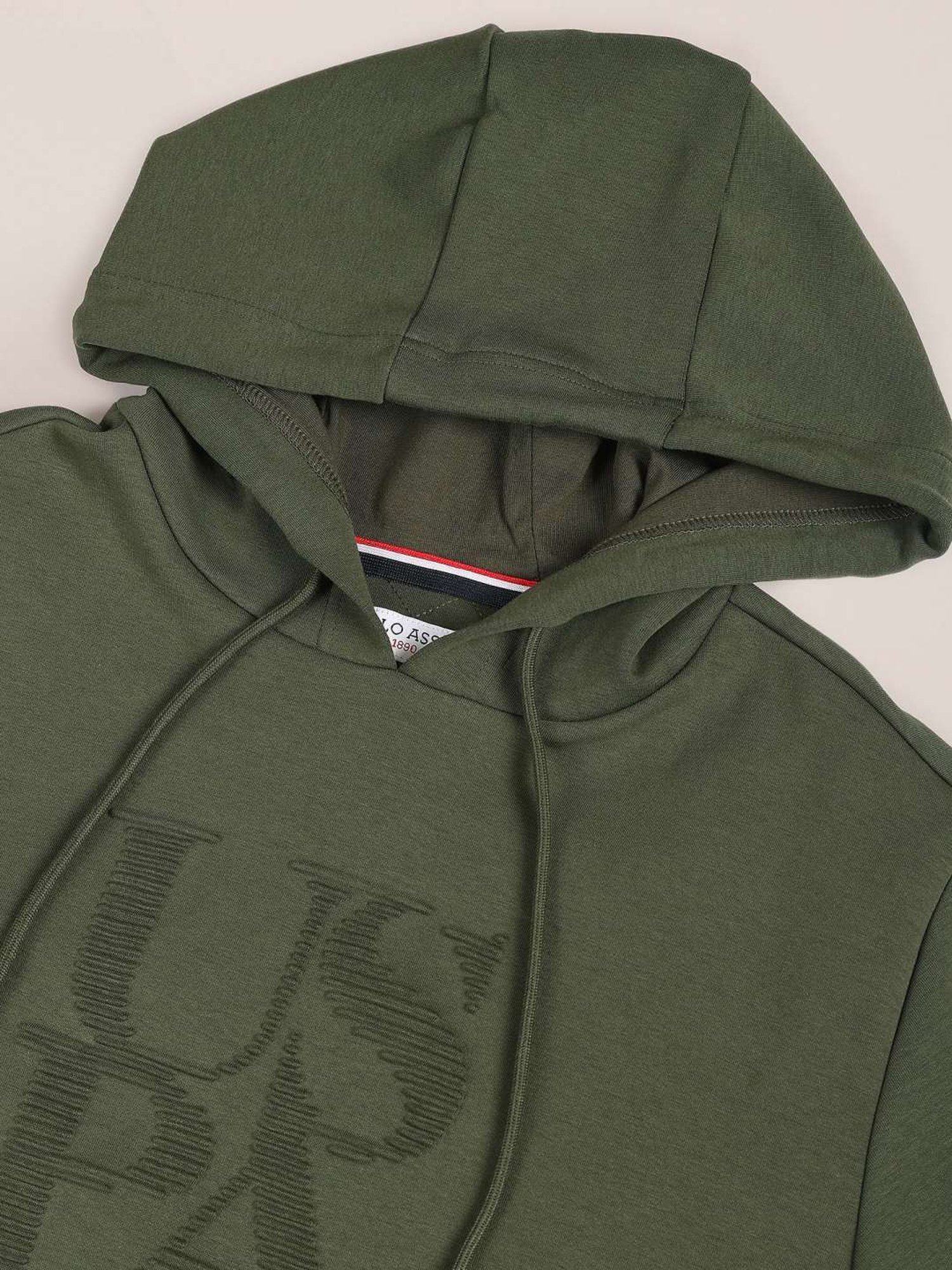 U.S. Polo Assn. Olive Cotton Regular Fit Printed Hooded Sweatshirt