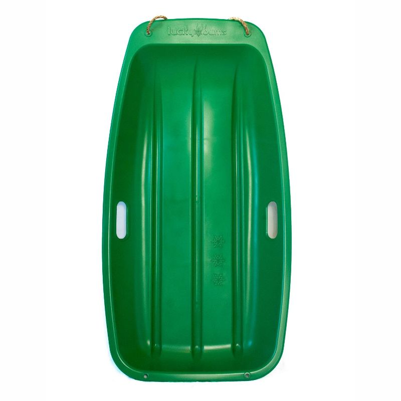 Lucky Bums Kids 35 Inch 1 Person Plastic Snow Toboggan Sled with Built in Handles and Pull Rope for Children Ages 8 and Up, Red and Green
