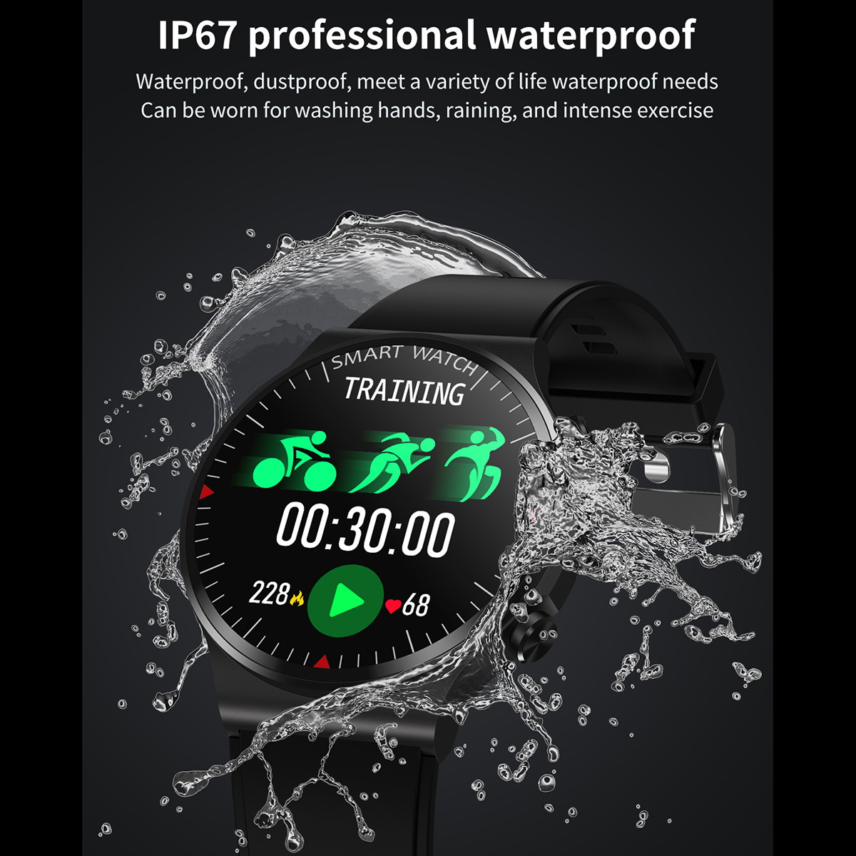 Smart Watch 1.28 inch AMOLED Touchscreen SmartWatch, Sport GPS 14 Days Battery Life, Heart Rate Tracker, Blood Oxygen Monitor Waterproof Bluetooth Calls for Android, Black