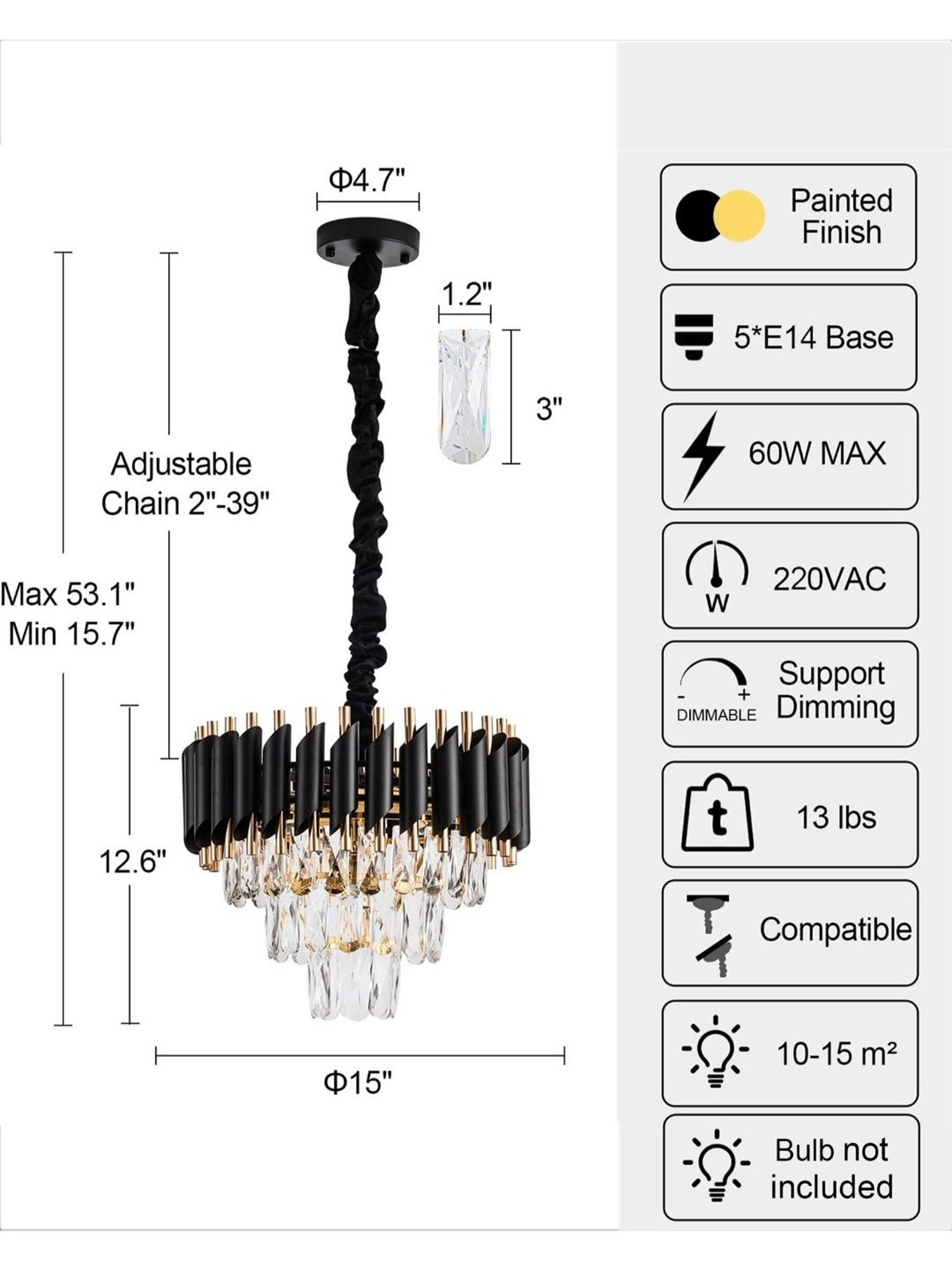 Homesake Black Metal Crystal Chandelier