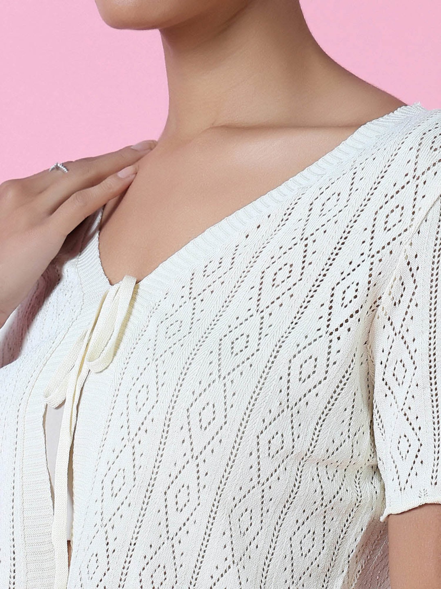 Akkriti by Pantaloons Off-White Self Pattern Shrug