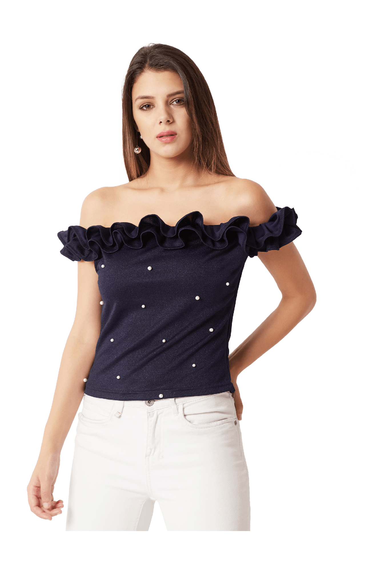Miss Chase Navy Embellished Top