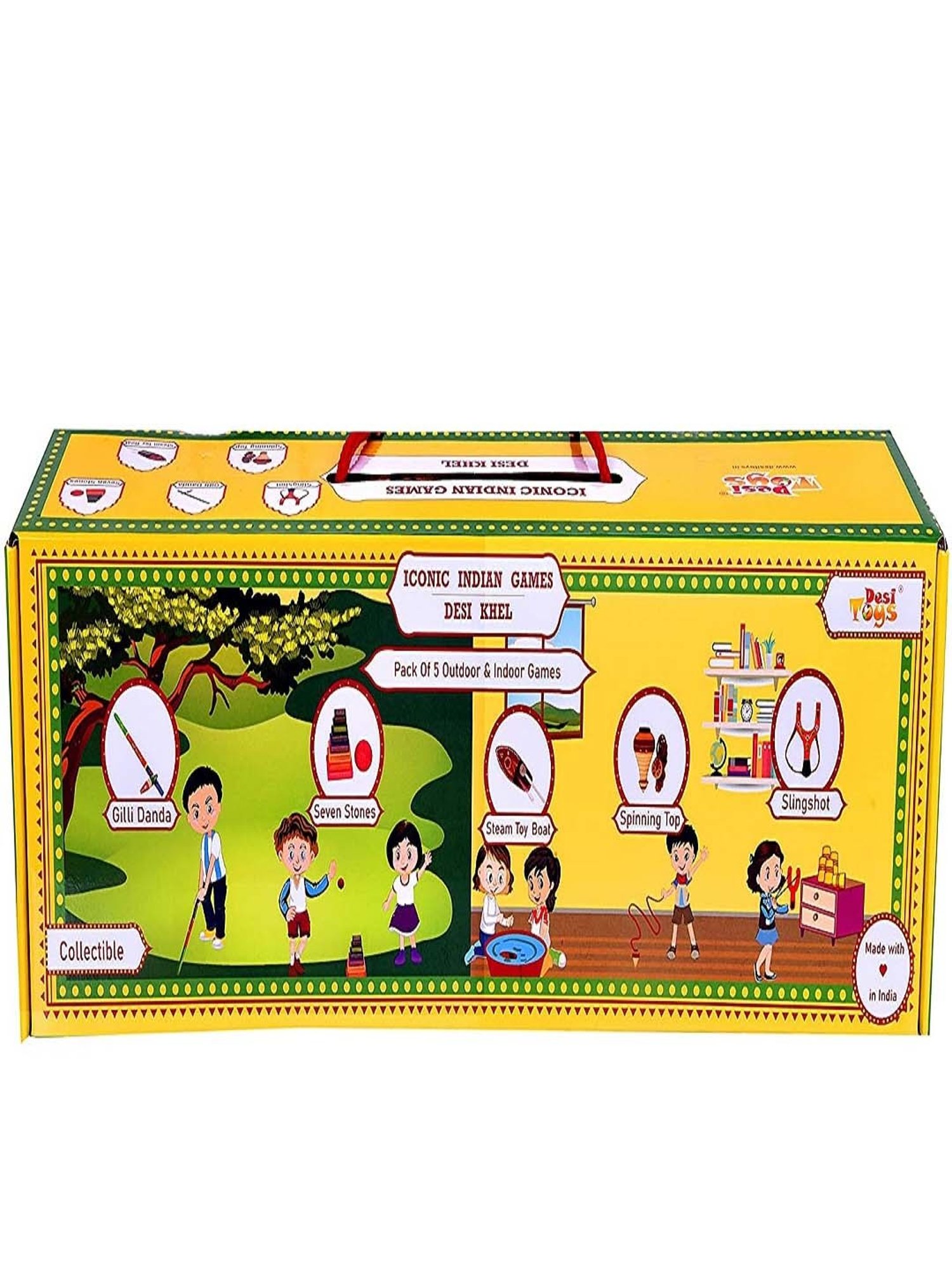 Desi Toys Kids Multicolor Wooden Iconic Indian Games (Pack of 5)