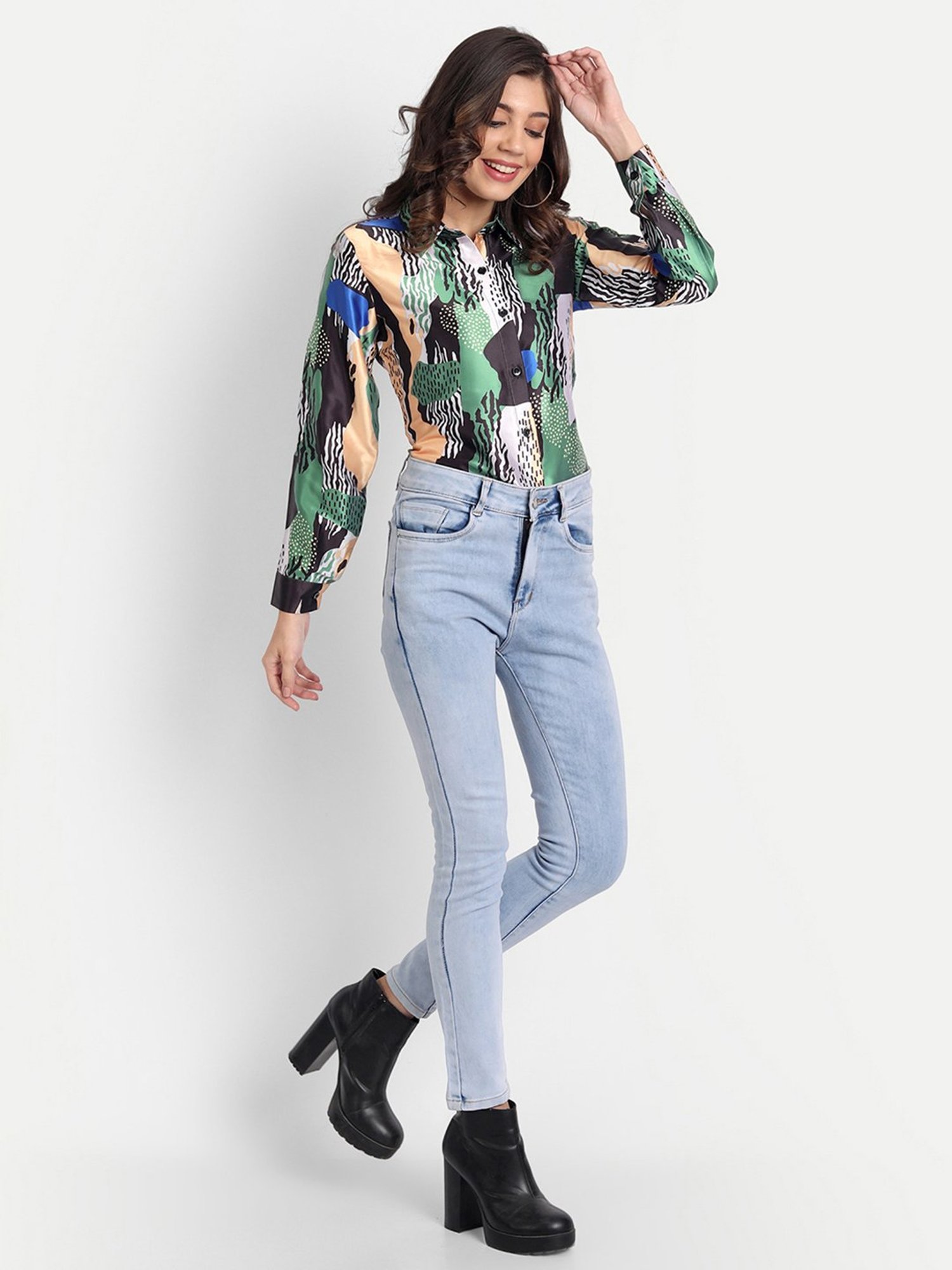 MASAKALI.CO Multicolor Satin Abstract Print Shirt