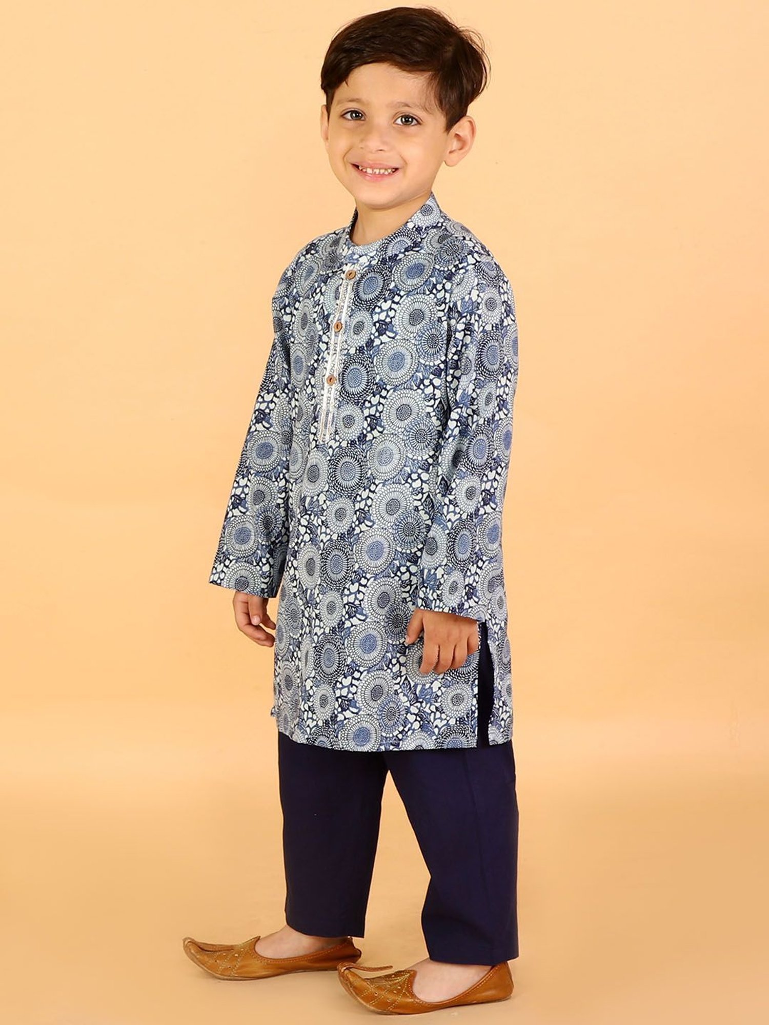 Lil Drama Kids Purple & White Printed Full Sleeves Kurta with Pyjamas