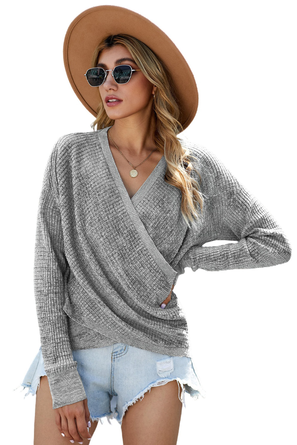 Karen Kane Long Sleeve Asymmetrical Hem Round Neck Sweater