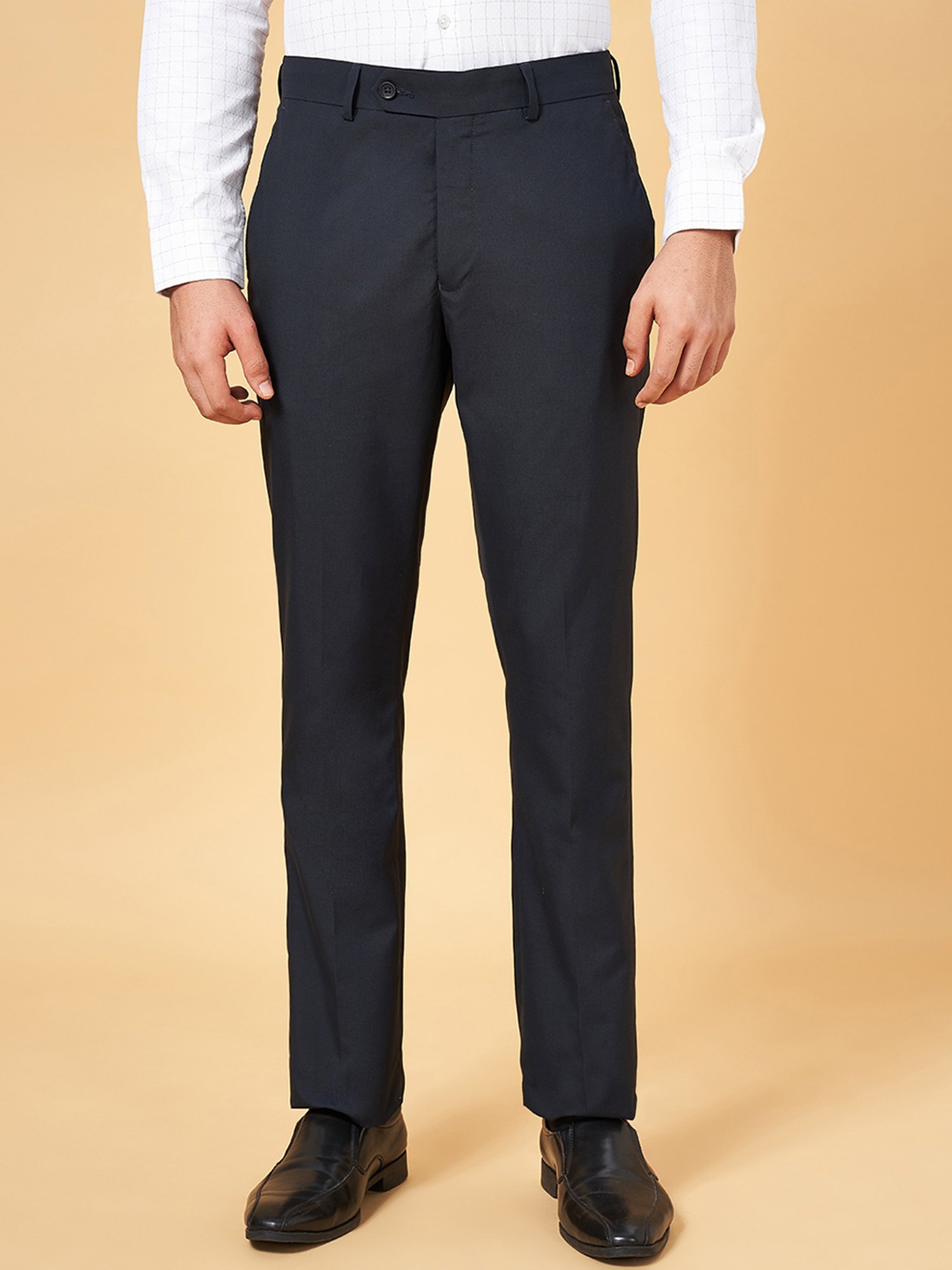 Peregrine by Pantaloons Navy Slim Fit Flat Front Trousers