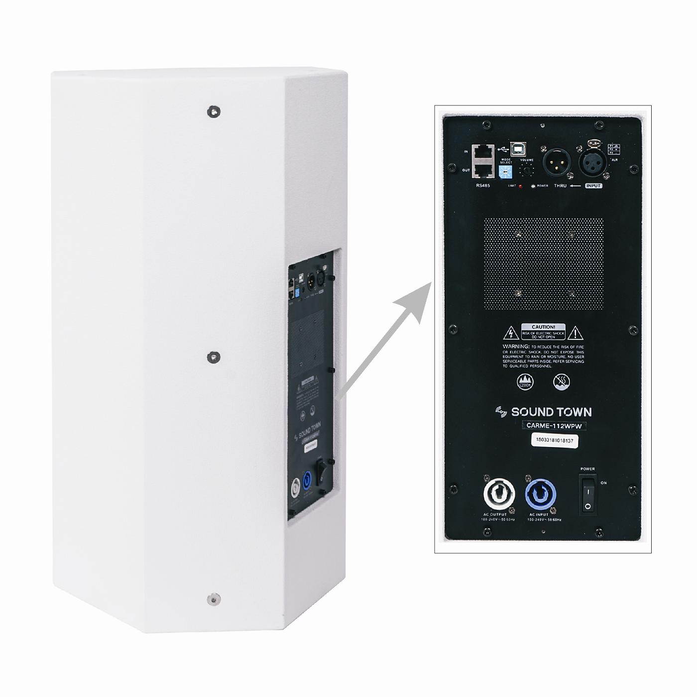 Sound Town CARME Series Powered PA Speaker and Subwoofer Combo Set with One 12&rdquo; PA Speaker, One 15&rdquo; Subwoofer, One Subwoofer Pole, White